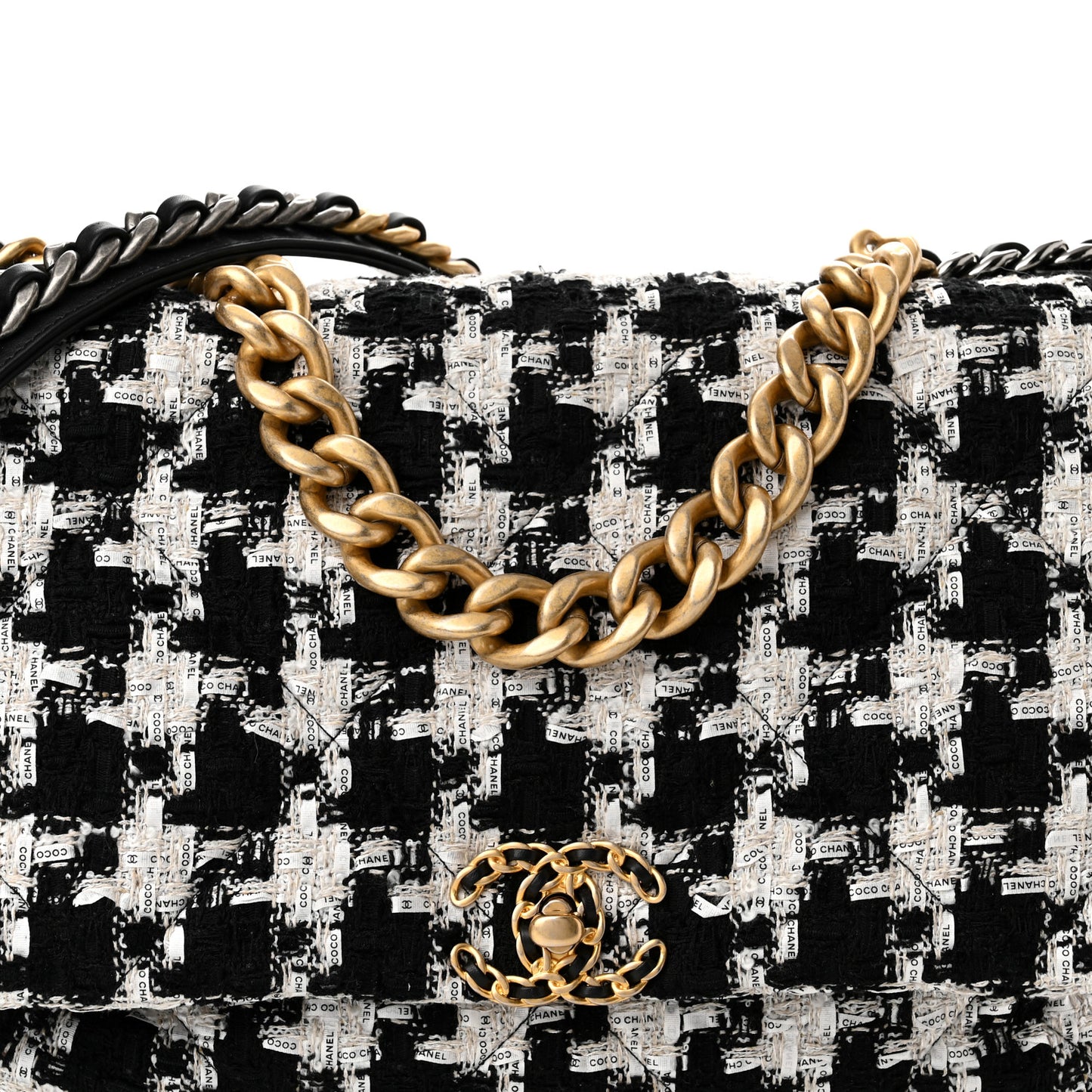 Tweed Quilted Maxi Chanel 19 Flap Black Ecru White