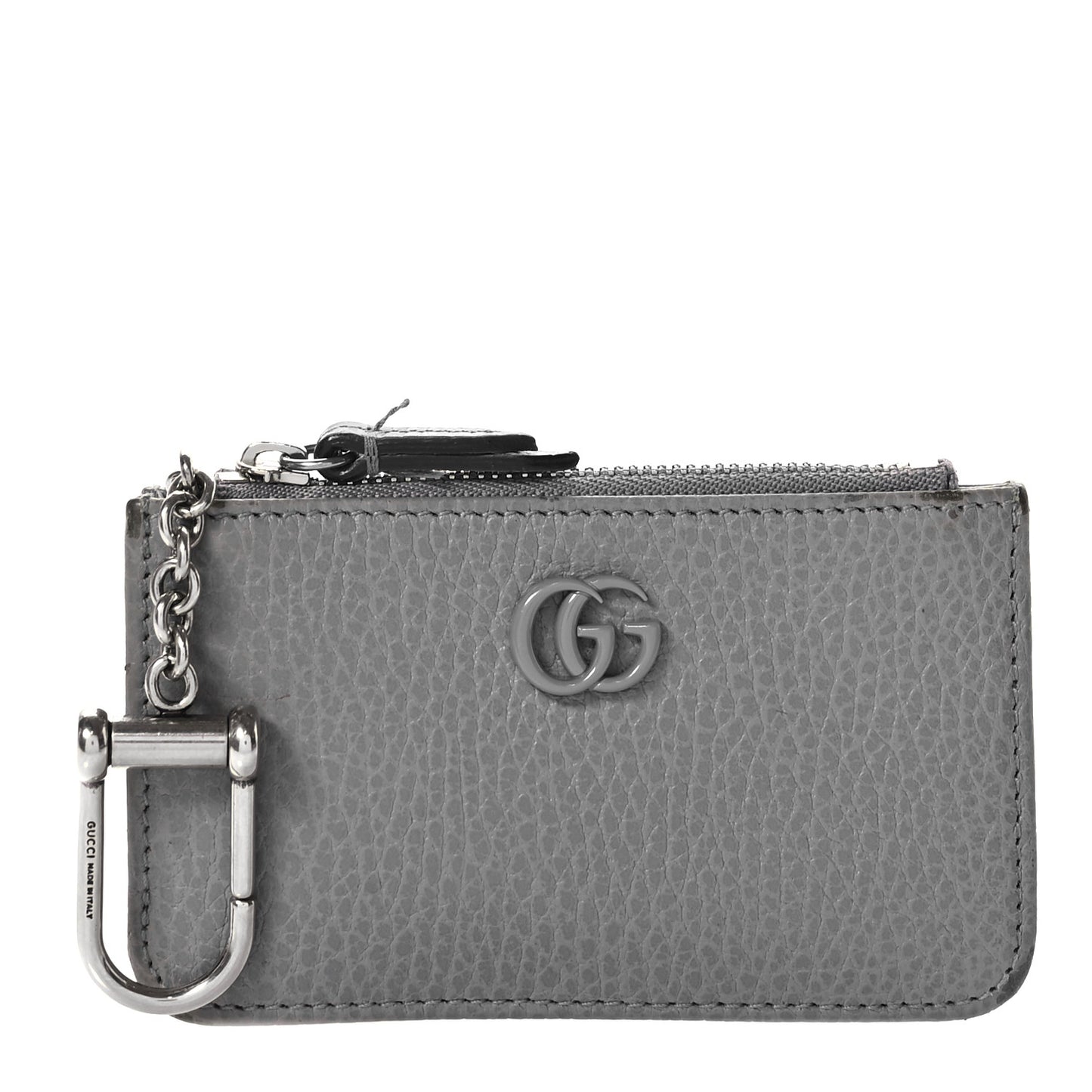 Dollar Calfskin Enamel Monochrome GG Marmont Key Case Card Holder Grey