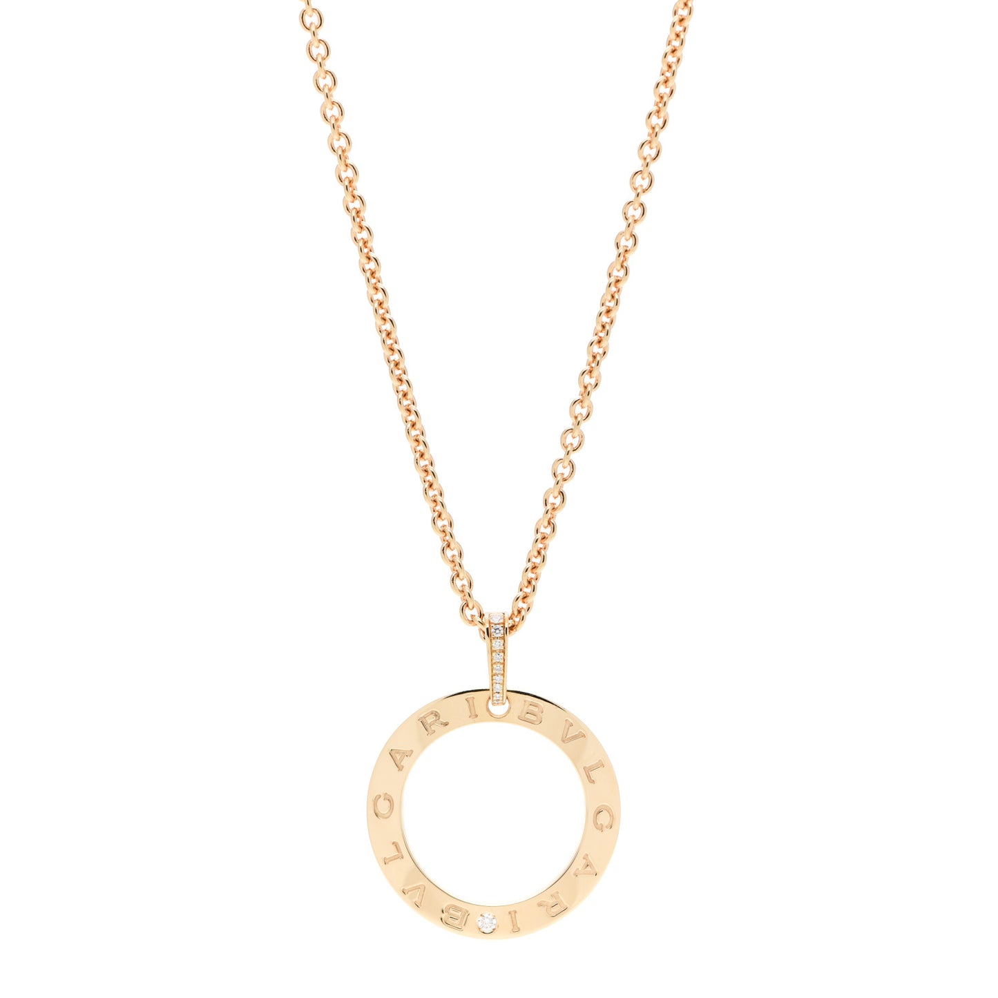 18K Yellow Gold Diamond BVLGARI BVLGARI Circle Pendant Necklace