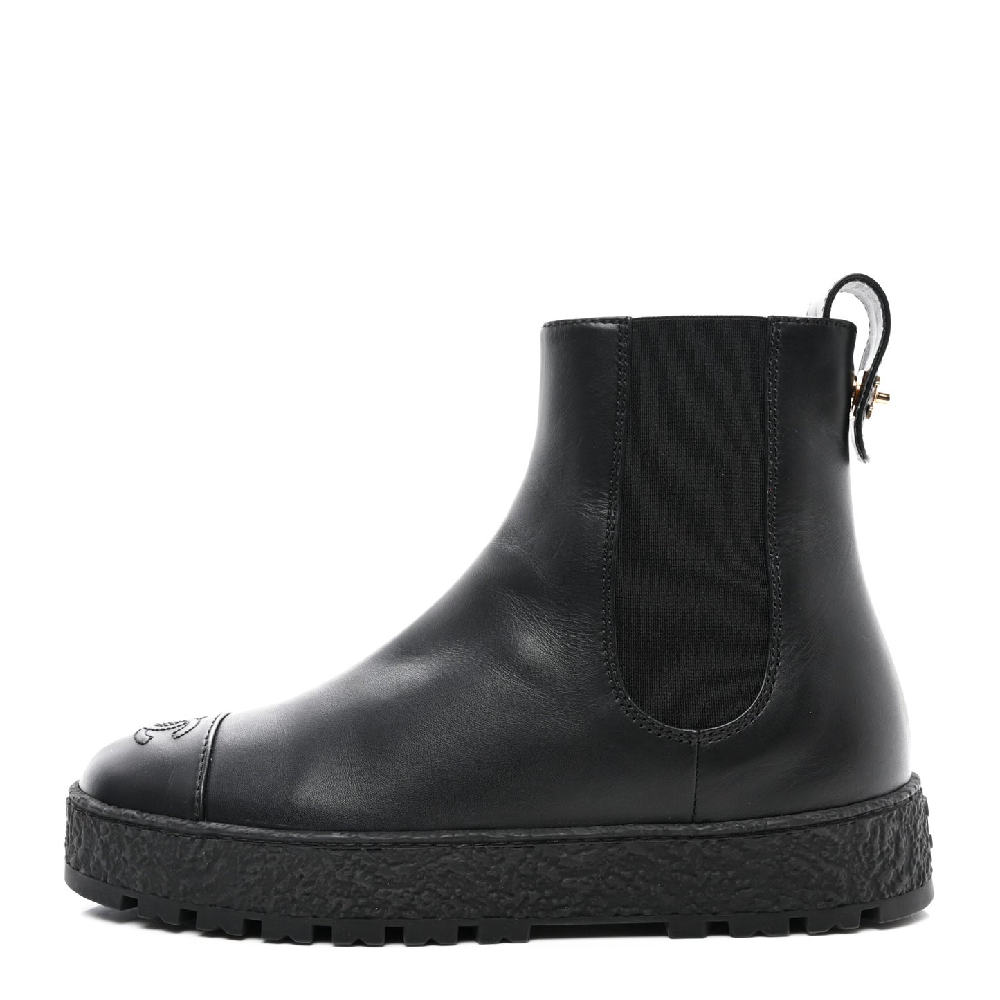 Calfskin Cap Toe CC Ankle Boots 40 Black