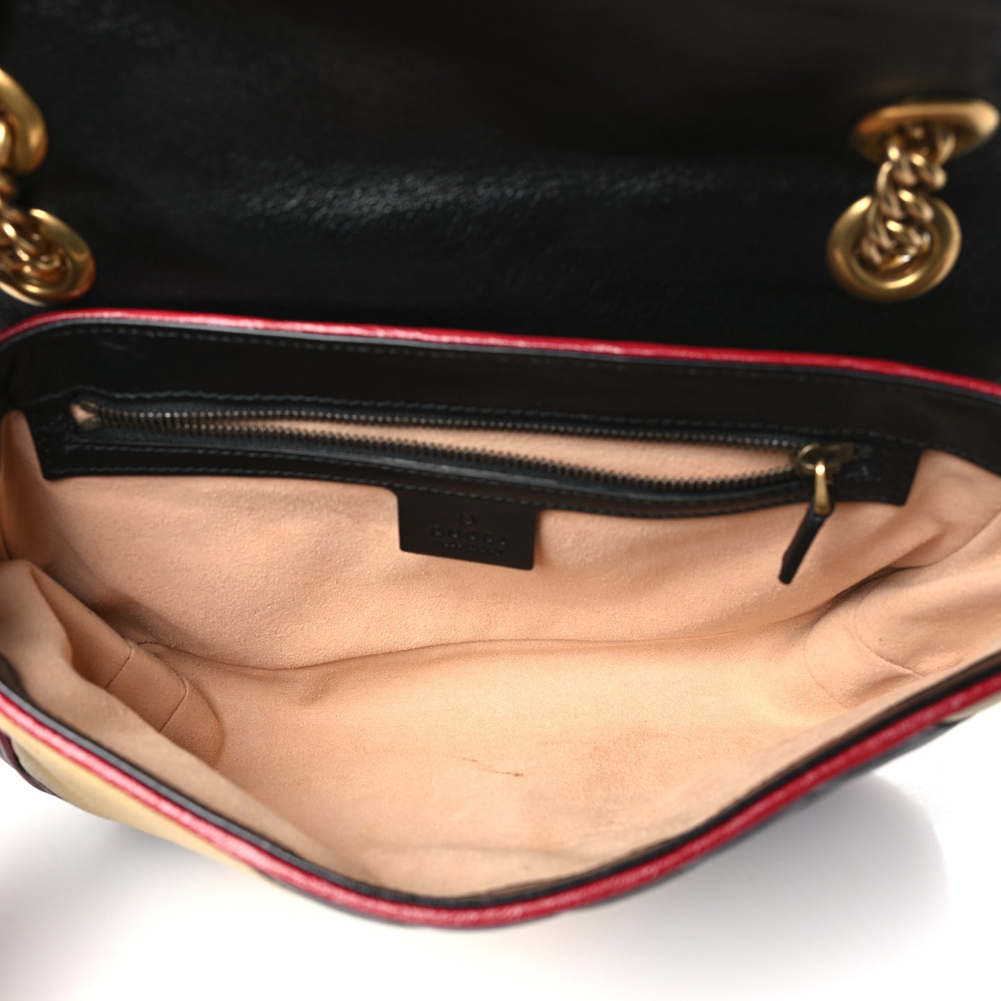 Vintage Effect Calfskin Matelasse Diagonal Striped Small Torchon GG Marmont Shoulder Bag Black Beige