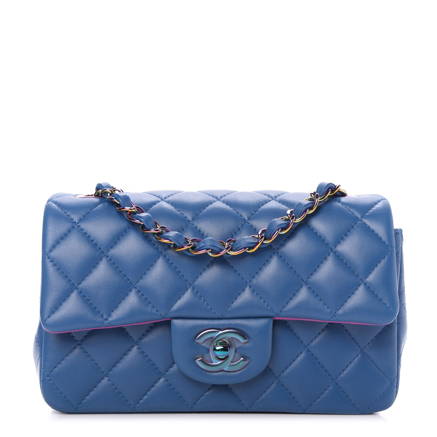 Lambskin Quilted Mini Rectangular Flap Blue Purple