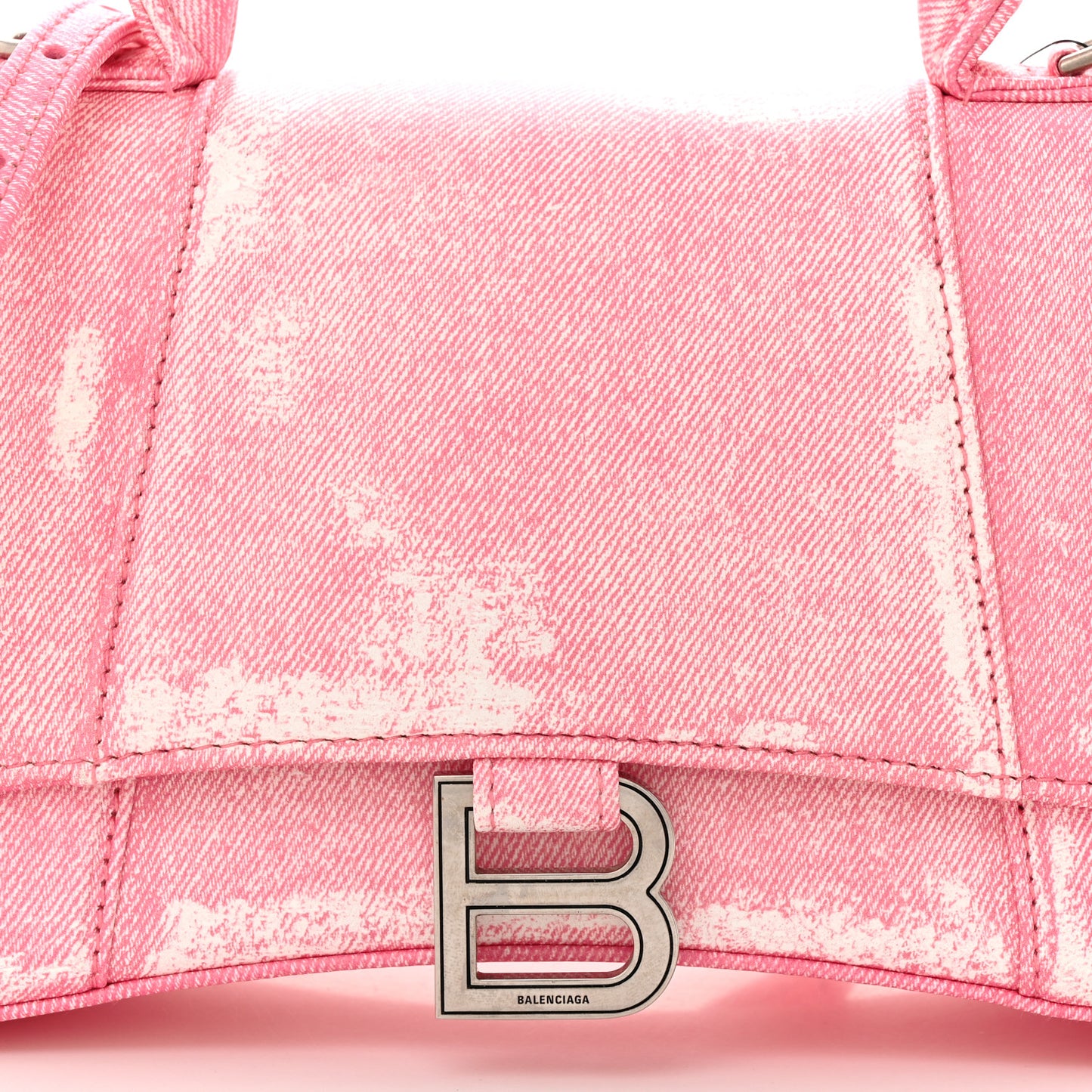 Nappa Denim Printed Small Hourglass Top Handle Bag Denim Pink
