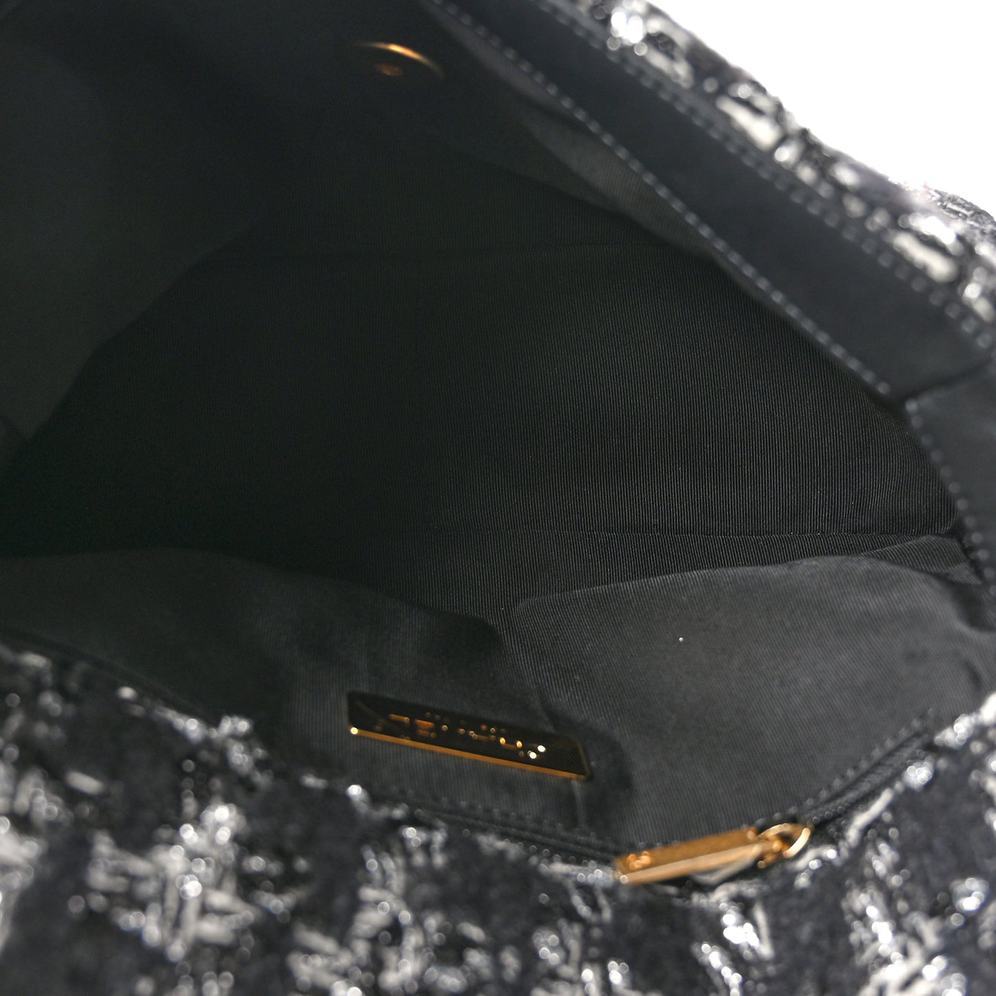Tweed Quilted Medium Chanel 19 Flap Black Silver Ecru