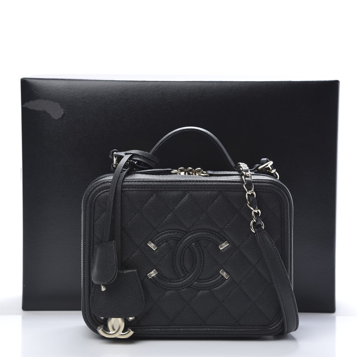 Caviar Quilted Medium CC Filigree Vanity Case Black