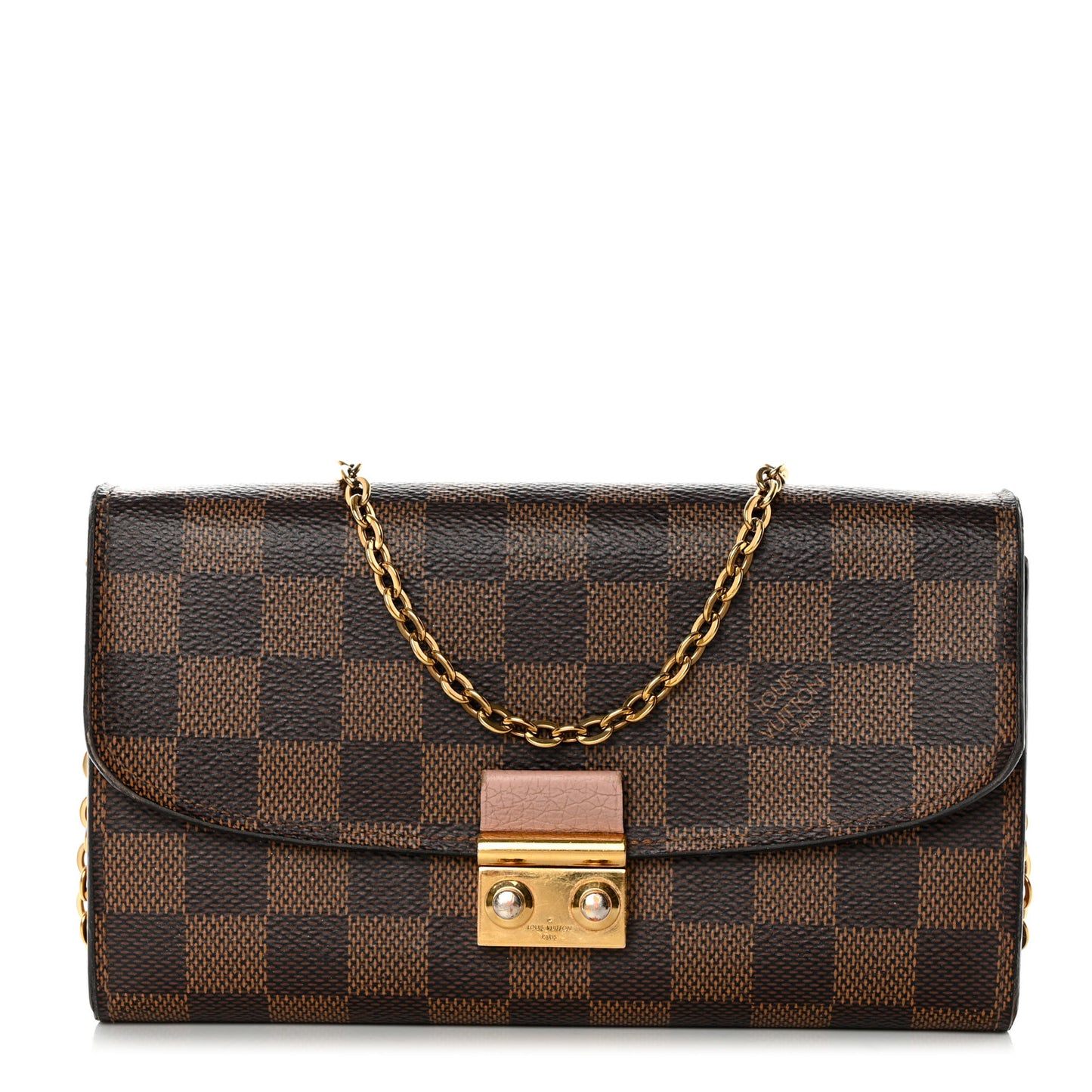 Damier Ebene Croisette Chain Wallet Rose Ballerine