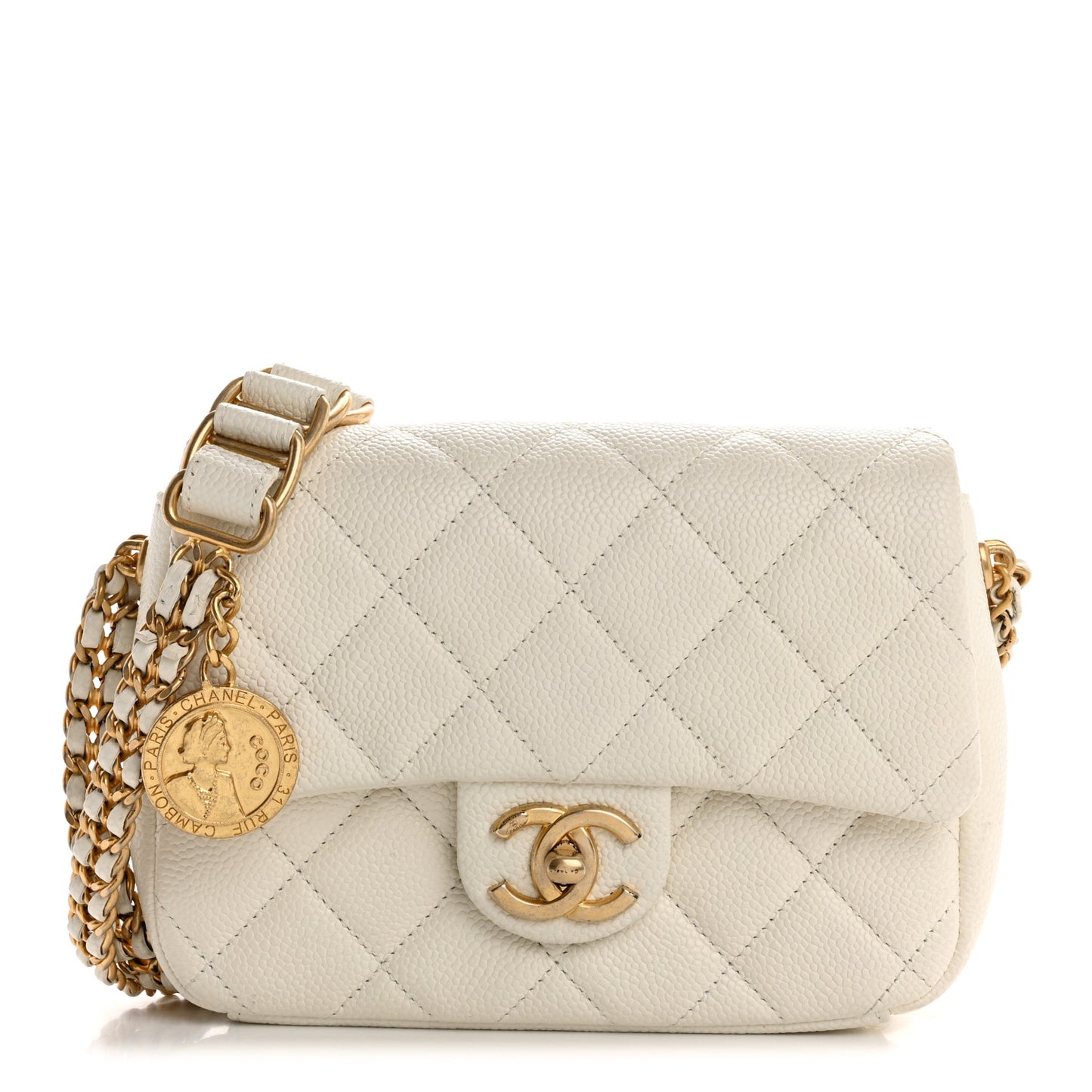 Caviar Quilted Mini Chain Soul Flap White