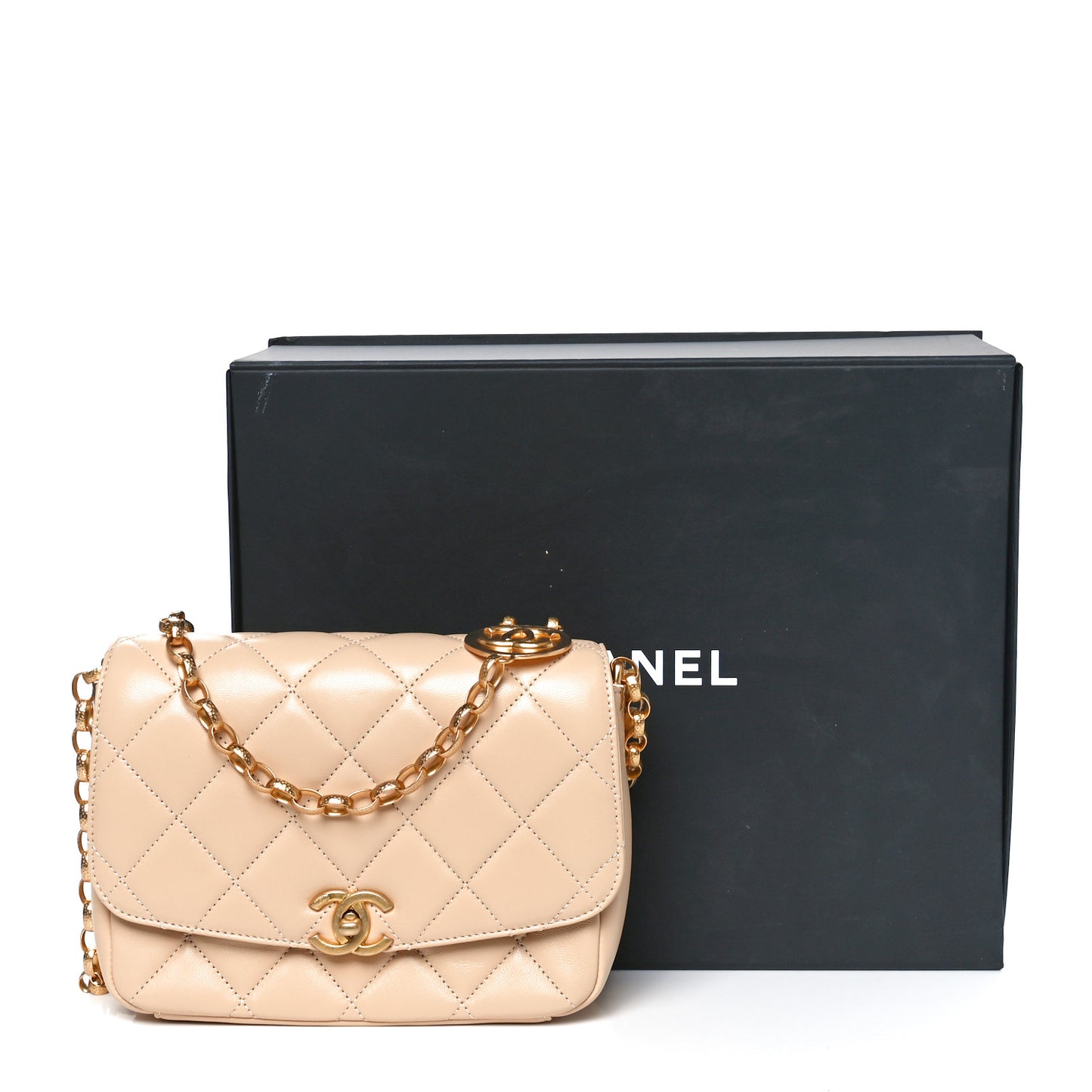 Lambskin Quilted CC Coin Flap Bag Beige