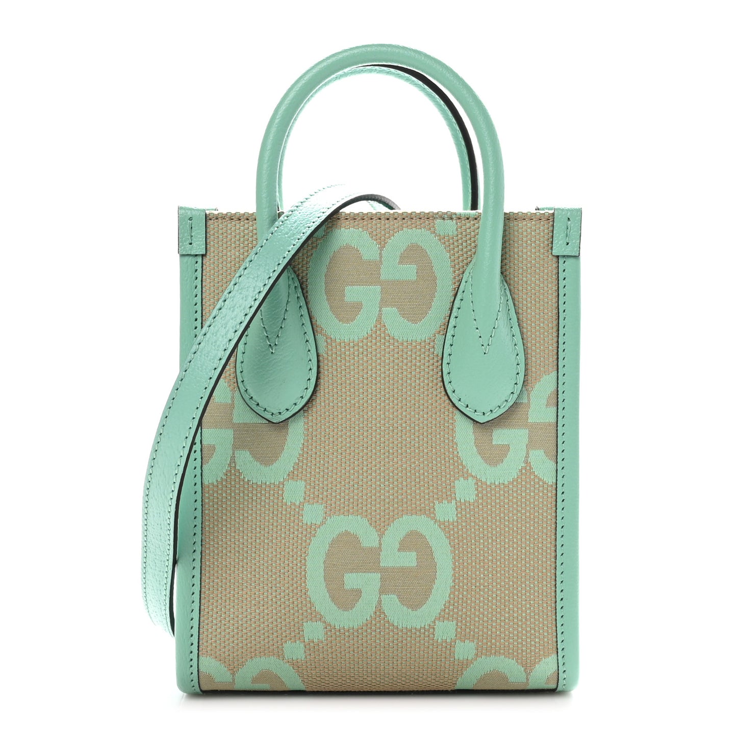 Monogram Jumbo GG Textured Dollar Calfskin Mini Tote Bag Pepperlight Mint
