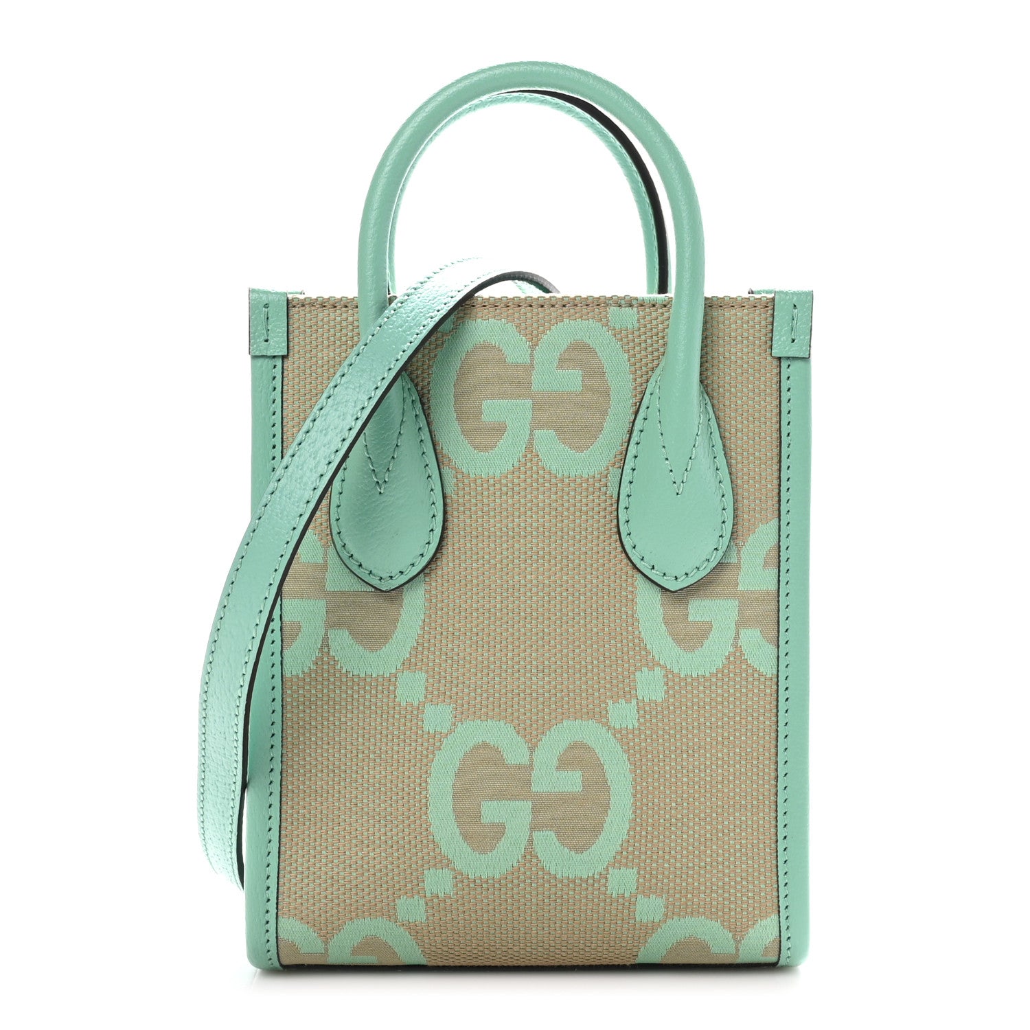 Gucci Monogram Jumbo GG Textured Dollar Calfskin Mini Tote Bag Pepperlight Mint 1 of 10