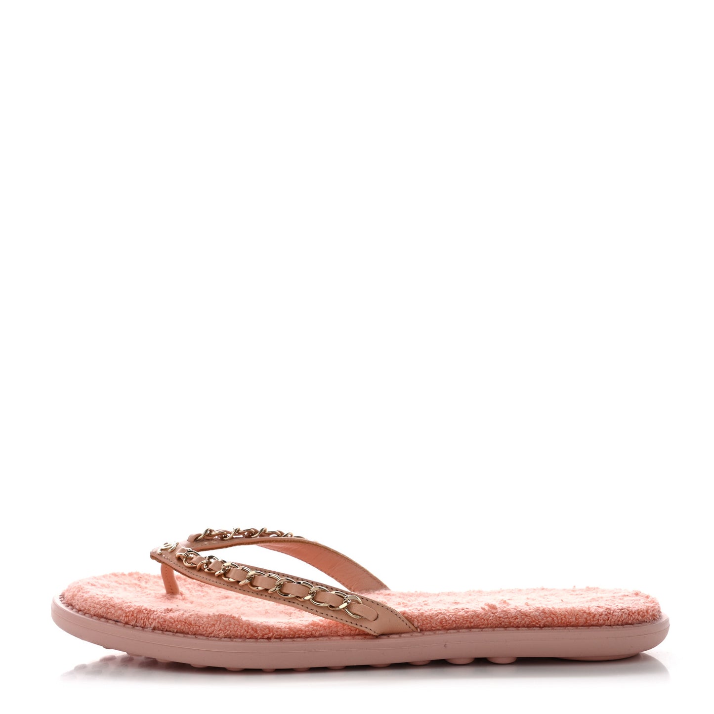 Calfskin CC Chain Thong Sandals 37 Pink