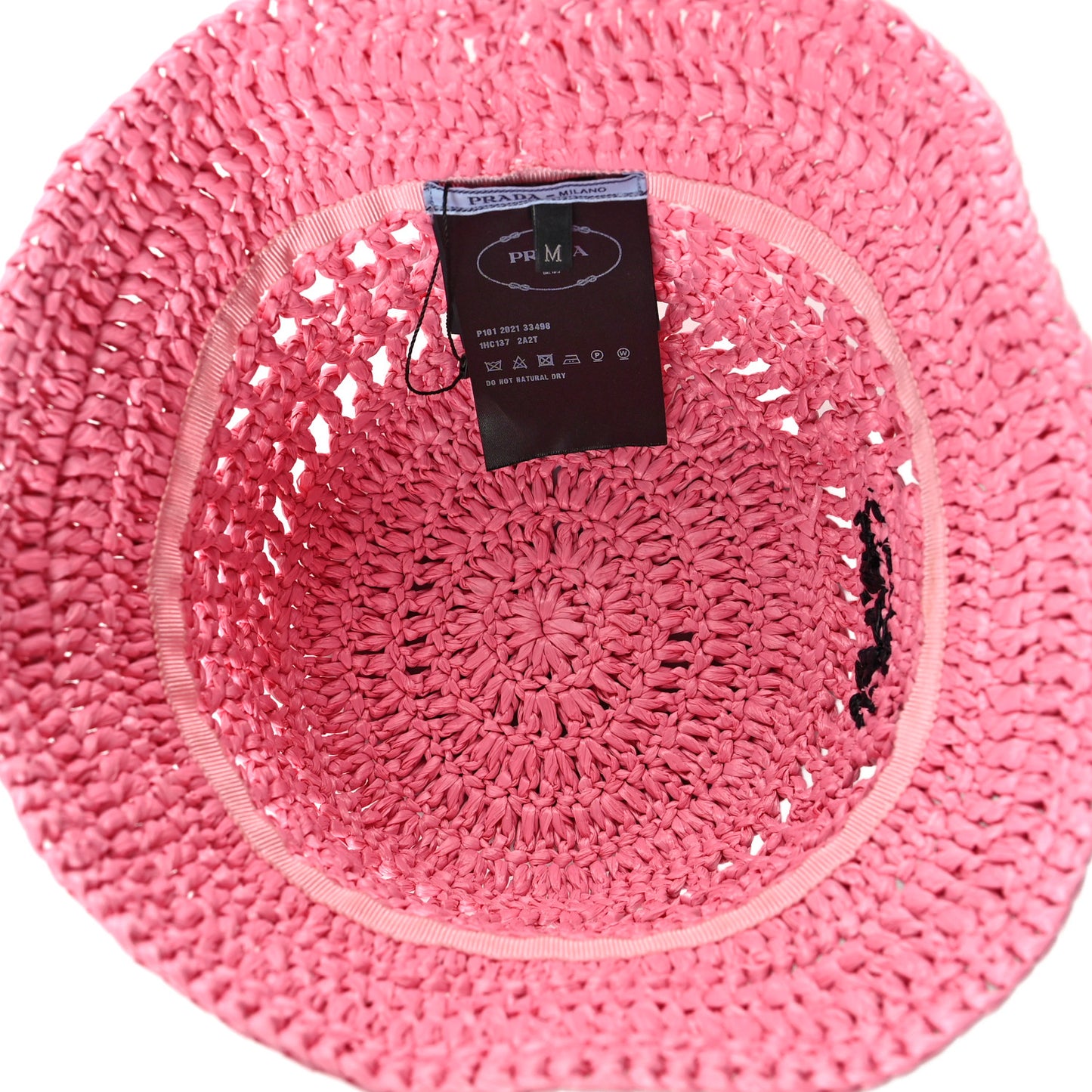 Yarn Raffia Effect Crochet Logo Embroidered Womens Bucket Hat M Petalo