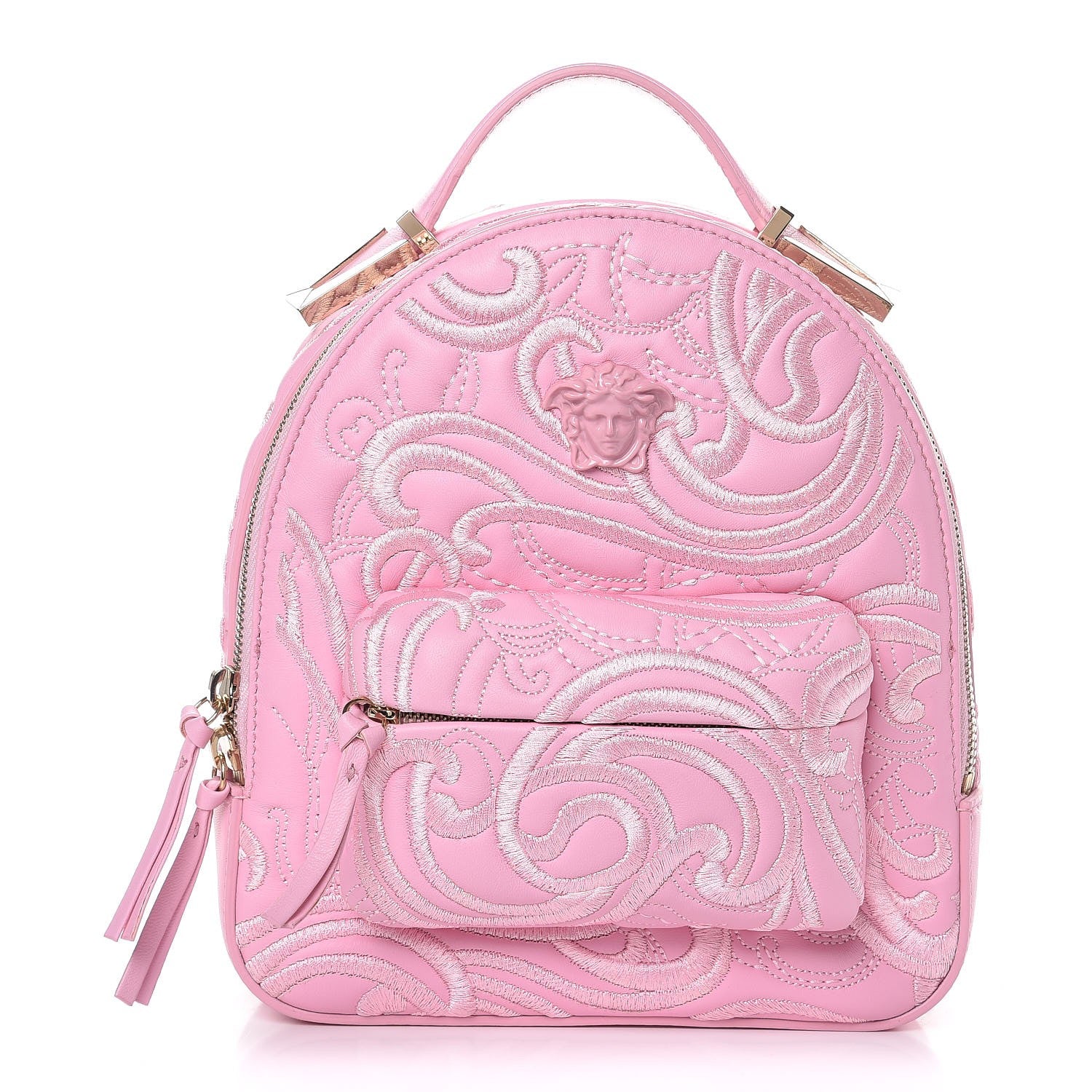 Versace Calfskin Palazzo Embroidered Baroque Mini Backpack Pink
