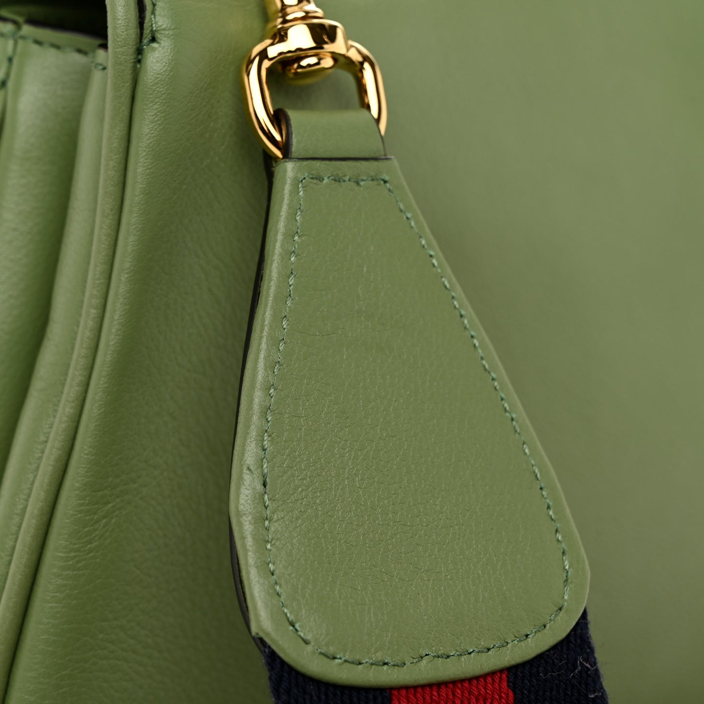 Roxy Calfskin Web Medium Blondie Top Handle Shoulder Flap Bag Salamander Green
