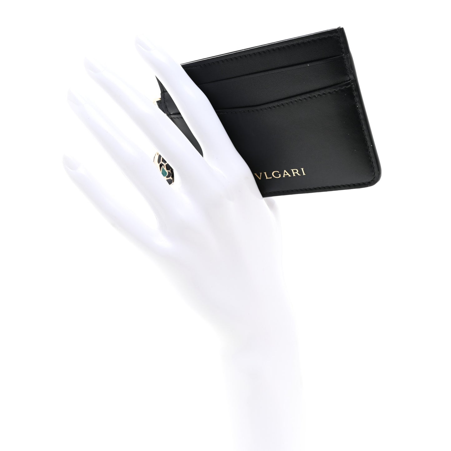 Serpenti Calfskin Card Holder Black Emerald Green