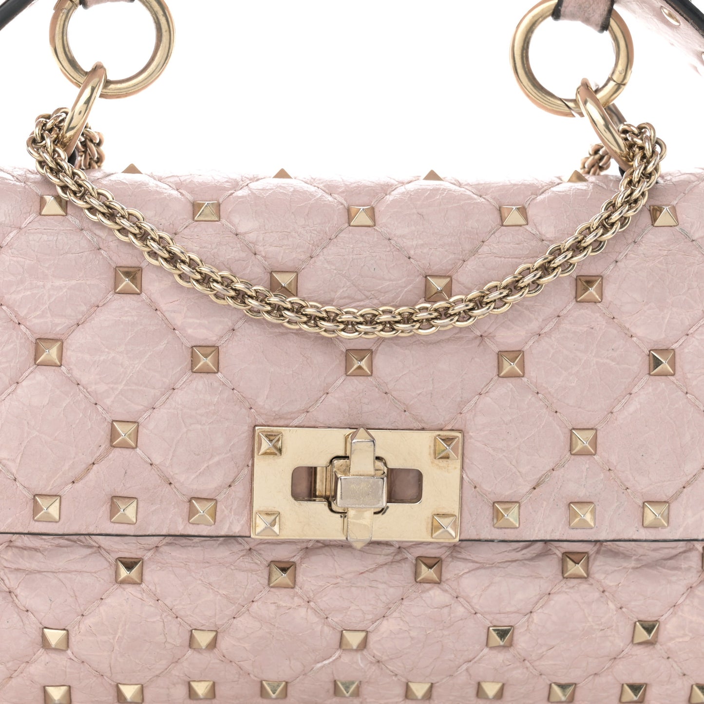 Craquele Nappa Small Rockstud Spike Shoulder Bag Water Rose