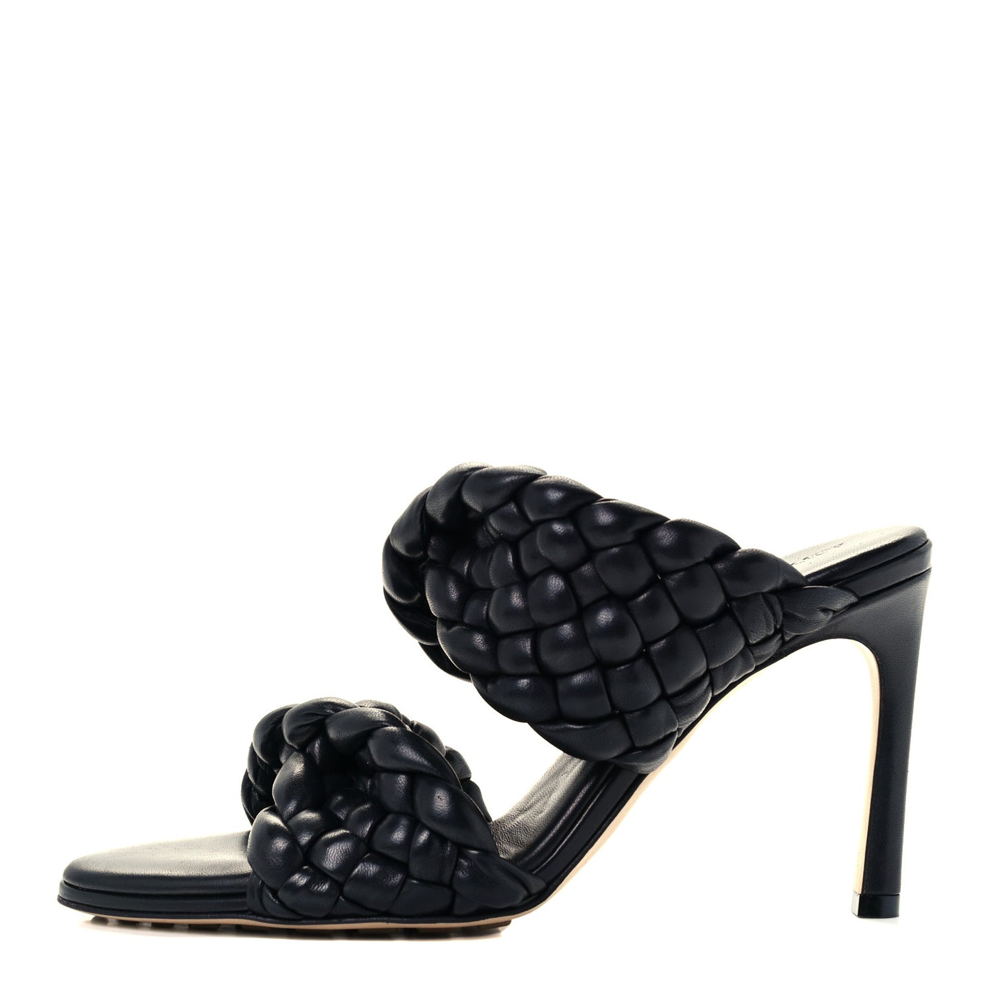 Nappa Twisted Padded Intrecciato Curve Slide Sandals 36 Black