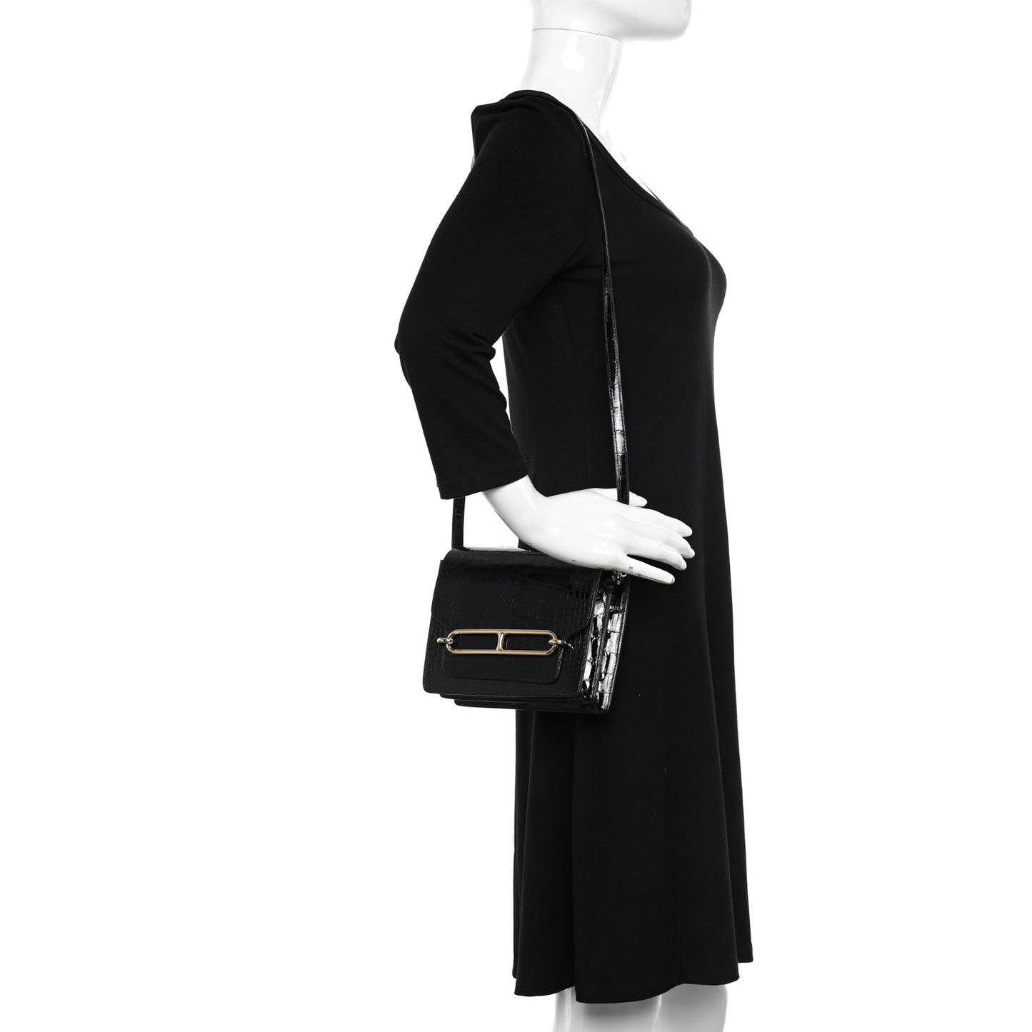 Shiny Alligator Mini Sac Roulis Black