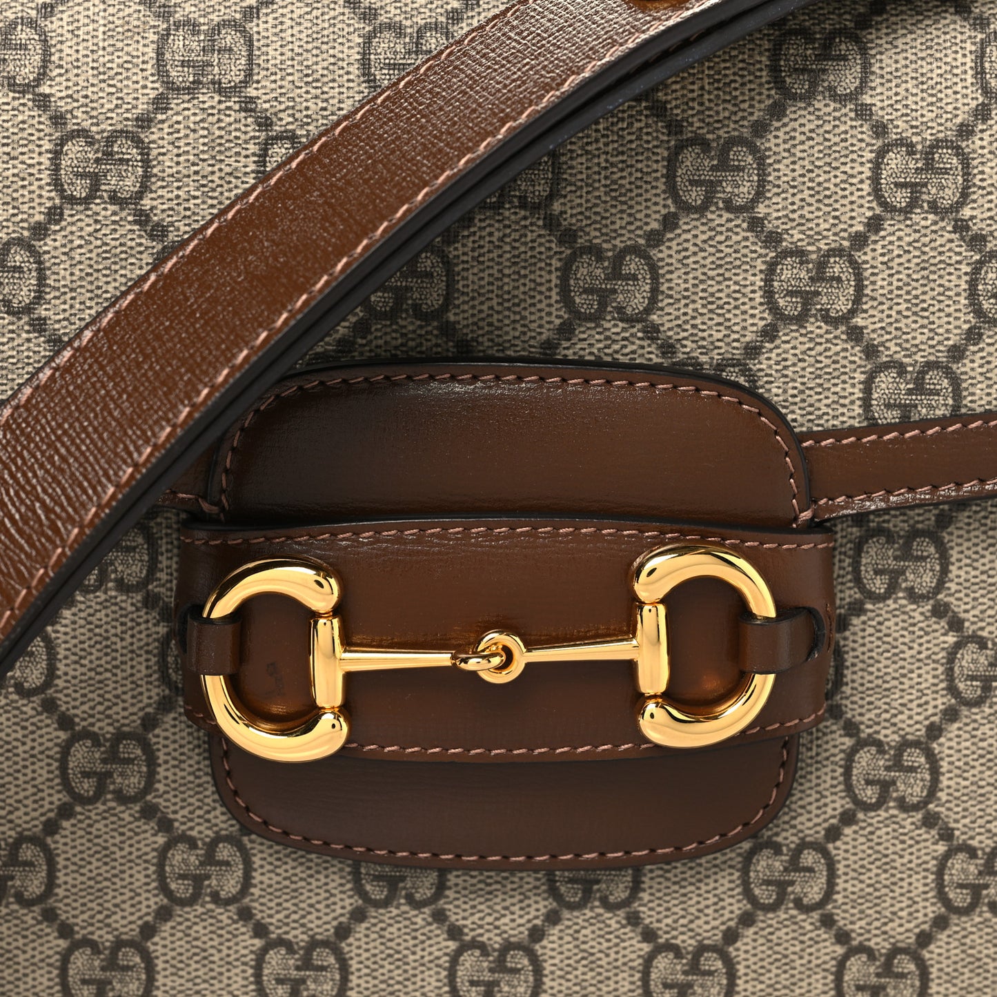 GG Supreme Monogram Horsebit 1955 Shoulder Bag Beige Brown Sugar