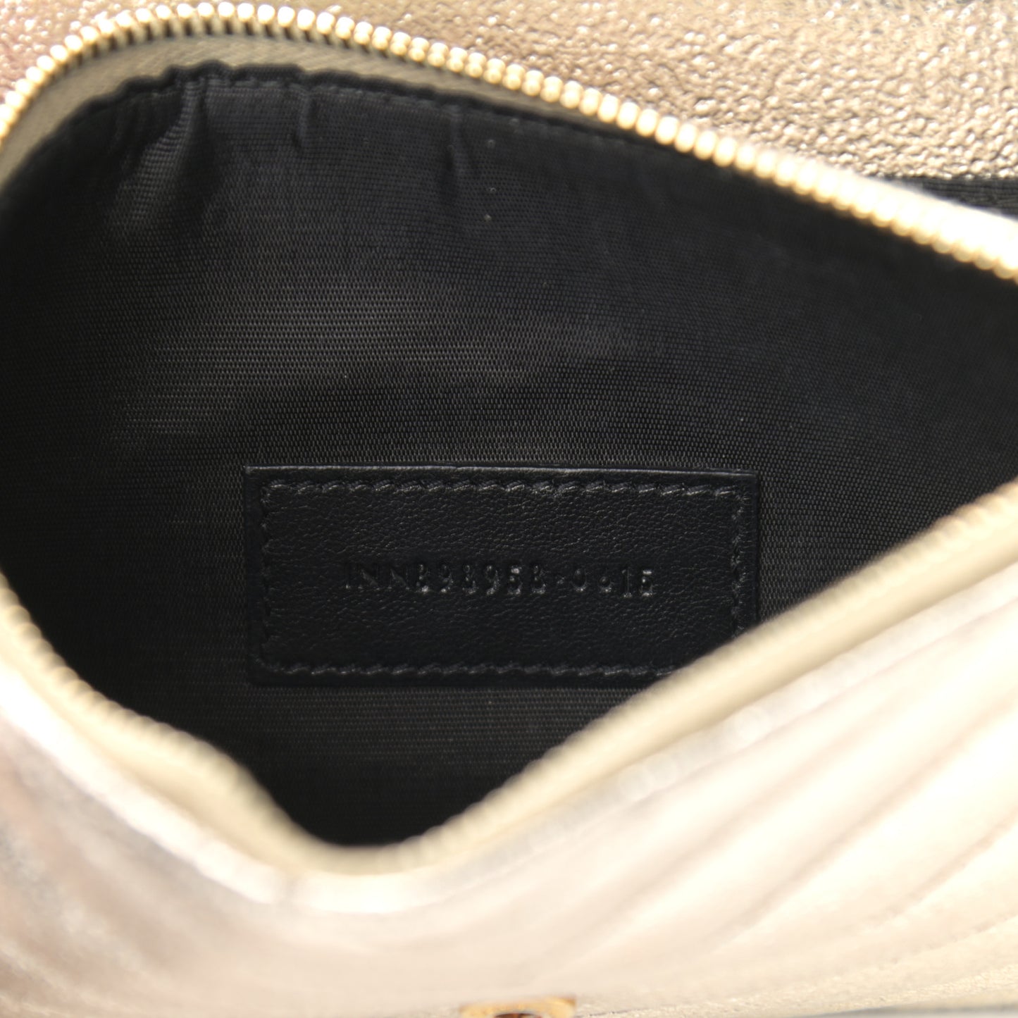 Metallic Crackled Calfskin Matelasse Chevron Monogram Envelope Chain Wallet Gold