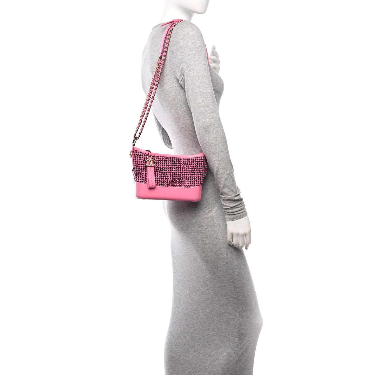 Tweed Calfskin Small Gabrielle Hobo Pink