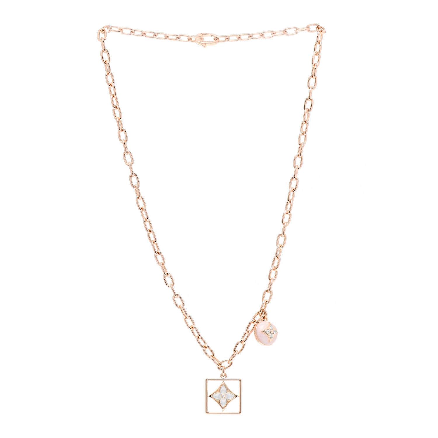 Louis Vuitton 18K Pink White Gold Diamond Pink Opal Mother of Pearl B Blossom Necklace 3 of 4