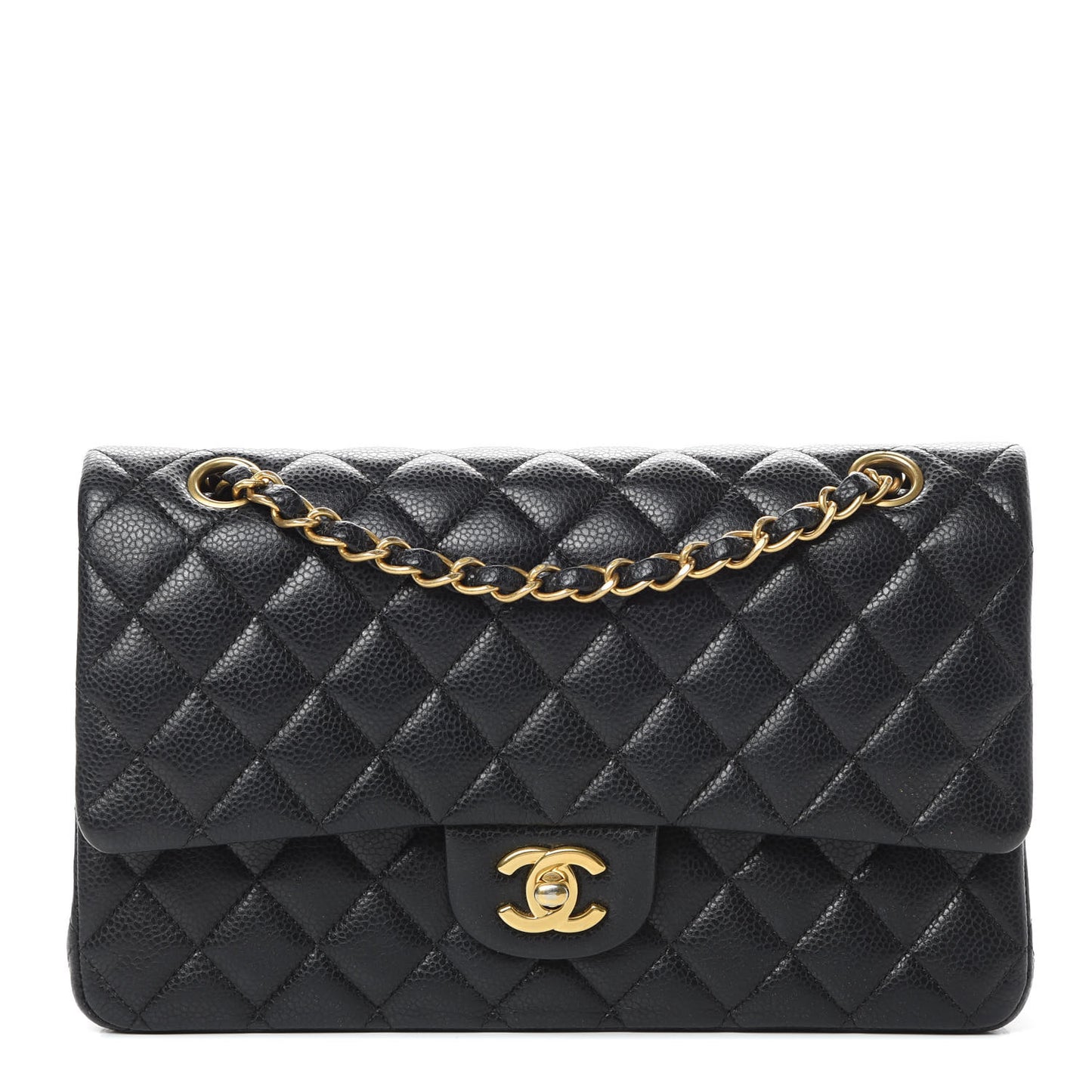 Caviar Quilted Medium Double Flap Black
