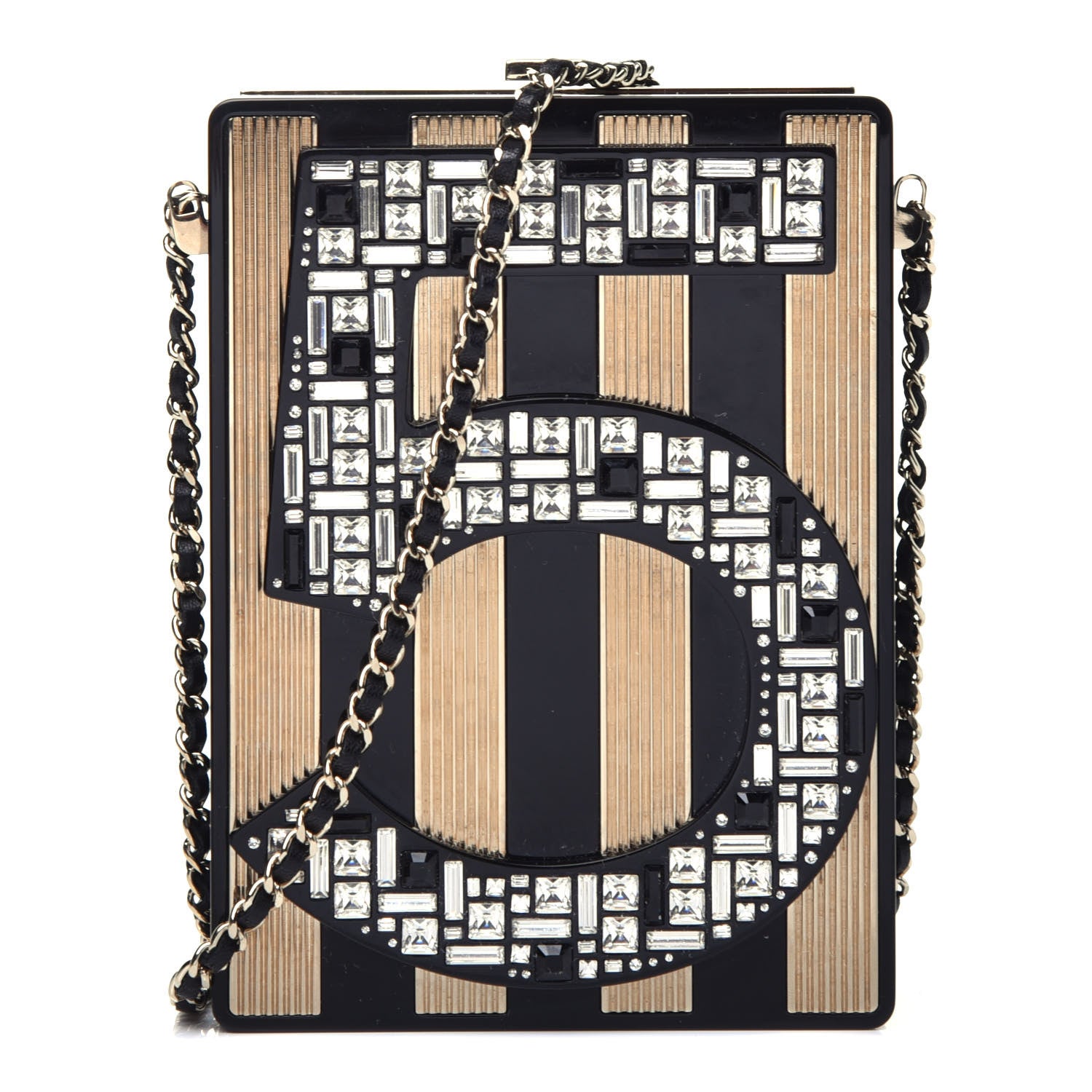 Chanel Plexiglass Strass Mosaic No 5 Minaudière Clutch Black Gold 1 of 9