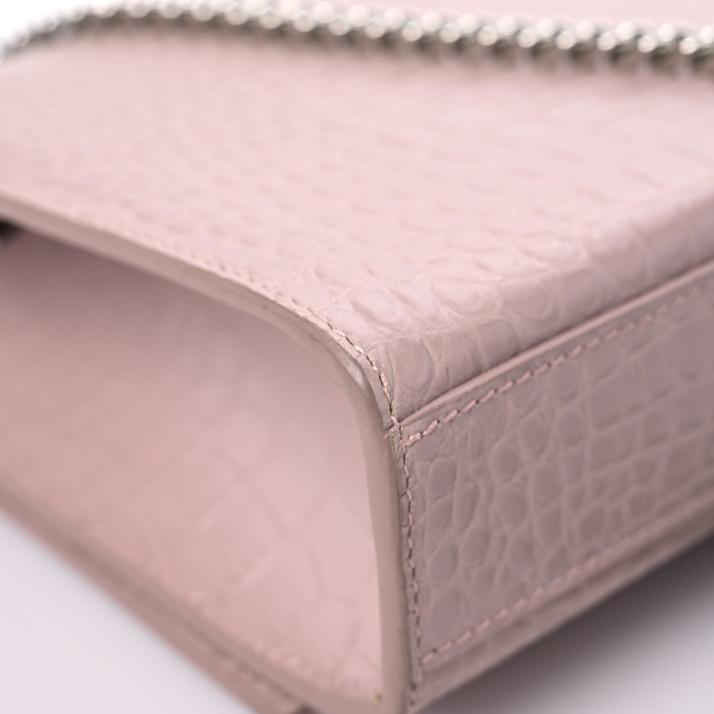 Calfskin Crocodile Embossed Medium Classic Monogram Kate Tassel Satchel Powder Pink