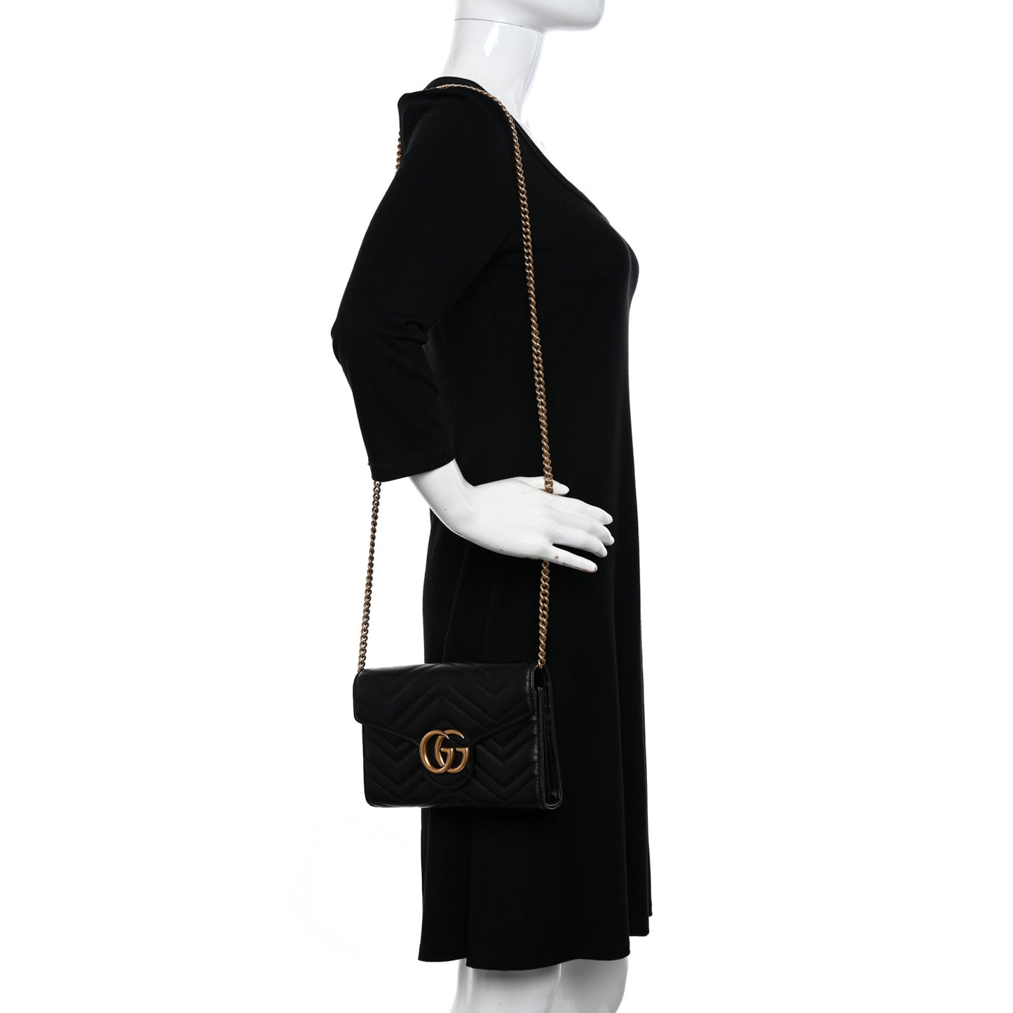 Calfskin Matelasse GG Marmont Chain Wallet Black