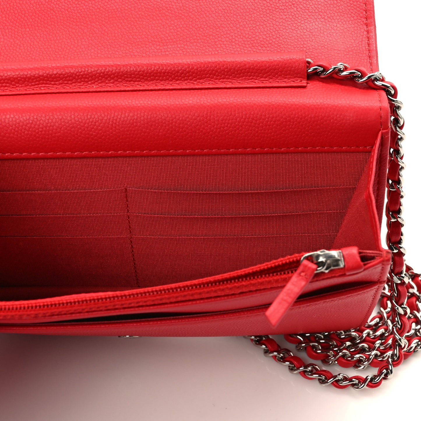 Caviar Camellia Embossed Wallet On Chain WOC Red