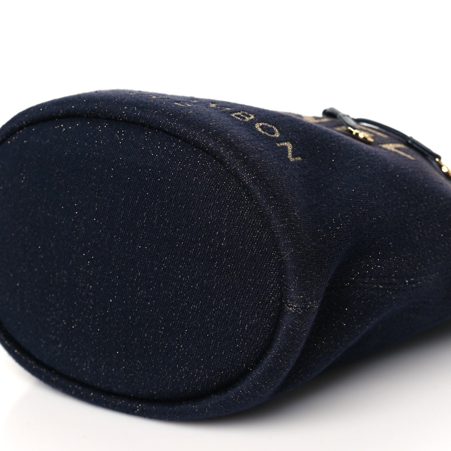 Lurex Canvas Deauville Drawstring Bucket Bag Navy Blue Gold