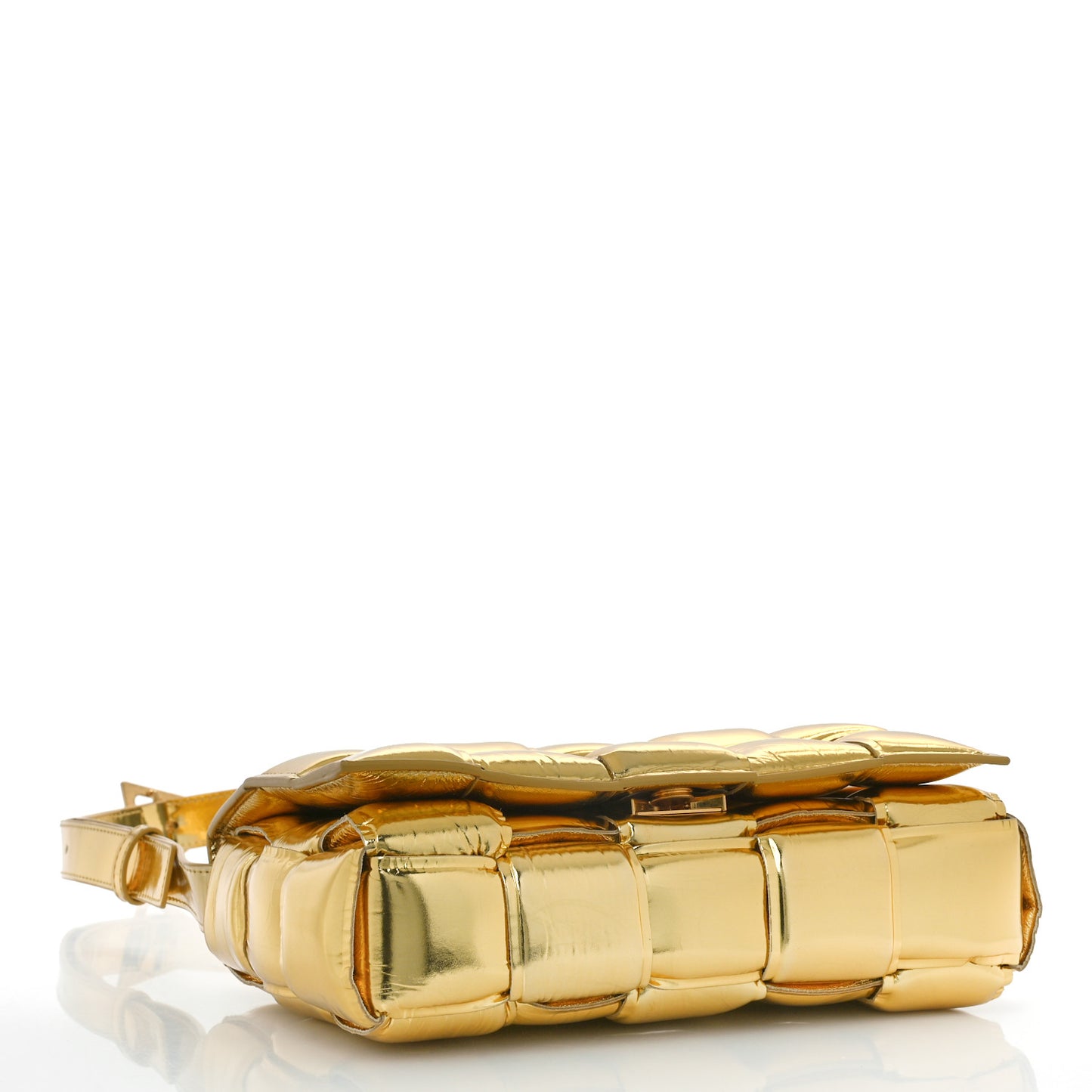 Mirror Lambskin Maxi Intreccio Padded Cassette Crossbody Bag Gold