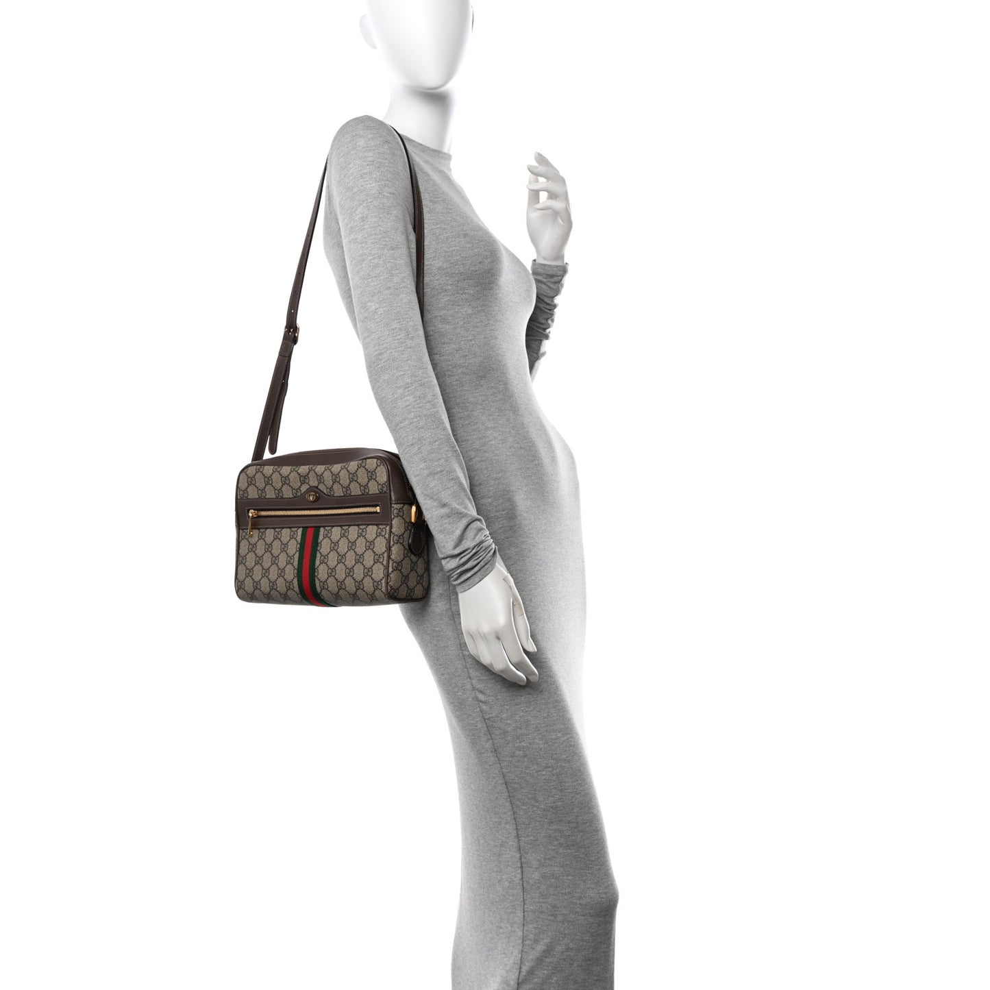 GG Supreme Monogram Web Small Ophidia Shoulder Bag Brown
