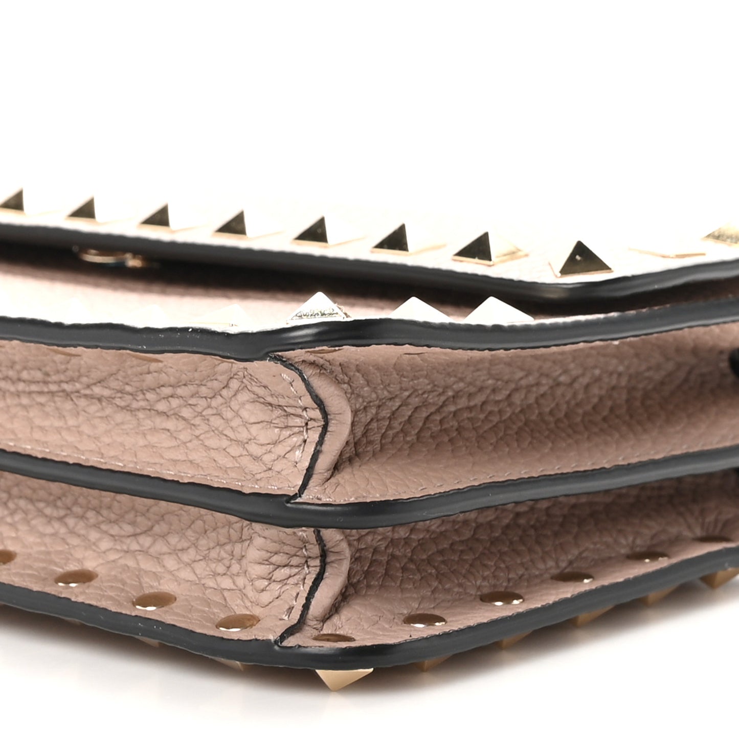 Grainy Calfskin Rockstud Chain Pouch Poudre