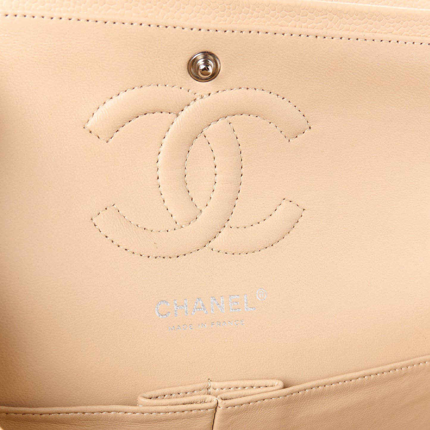 Caviar Quilted Medium Double Flap Beige