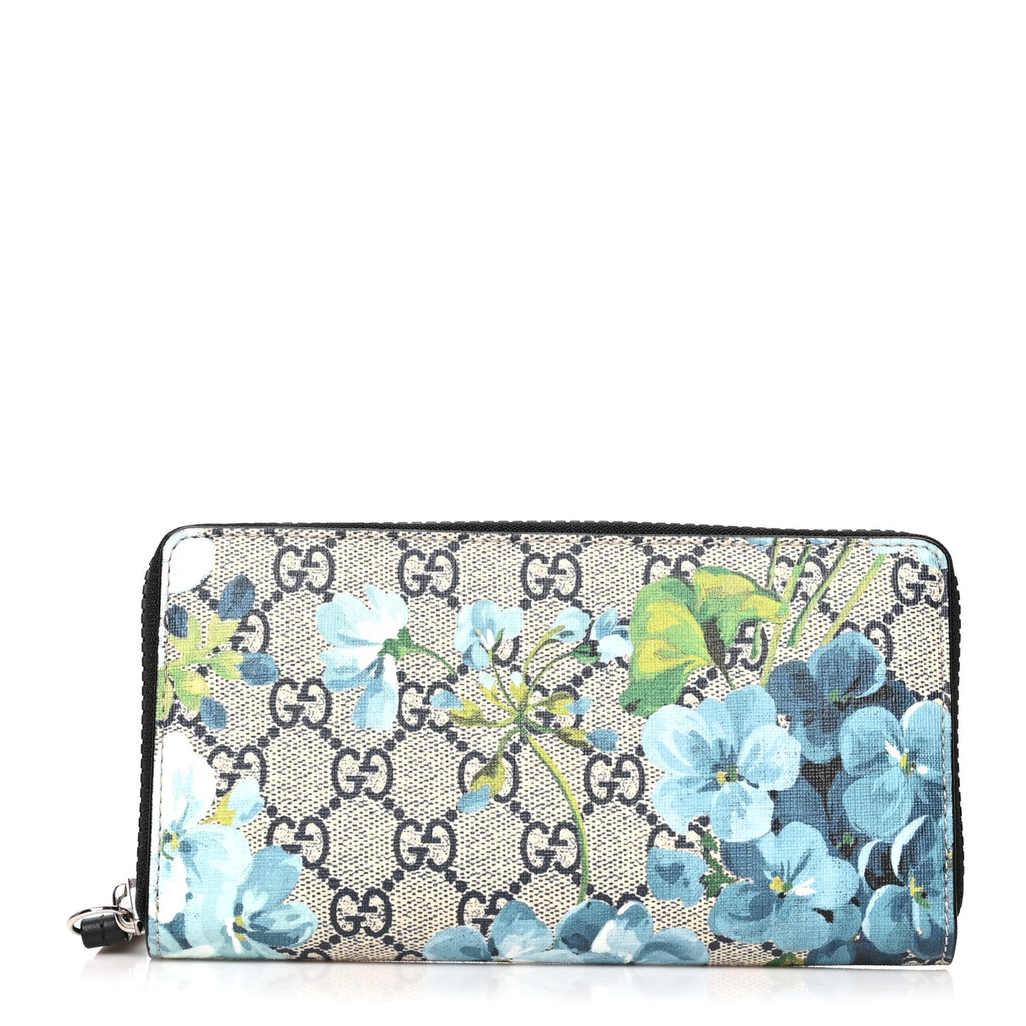 GG Supreme Monogram Blooms Zip Around Wallet Blue