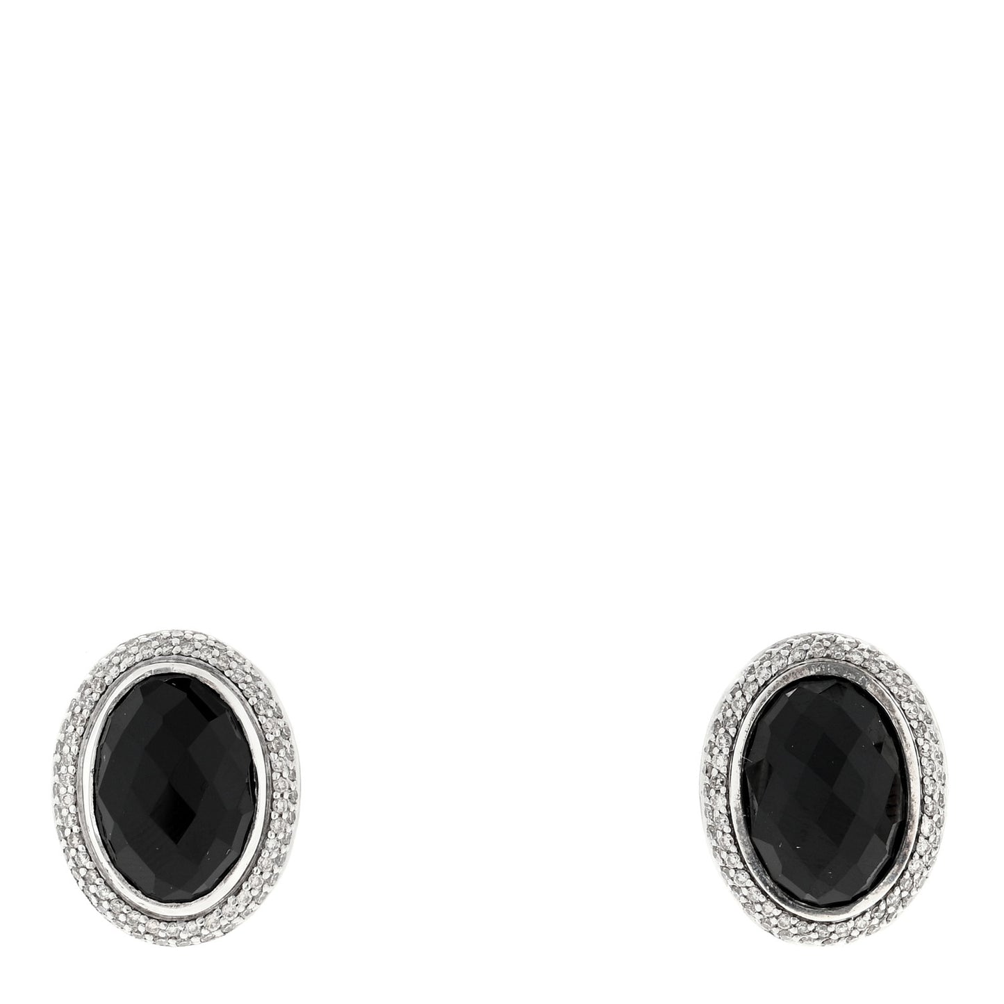 Sterling Silver Diamond Black Onyx 14mm Oval Earrings