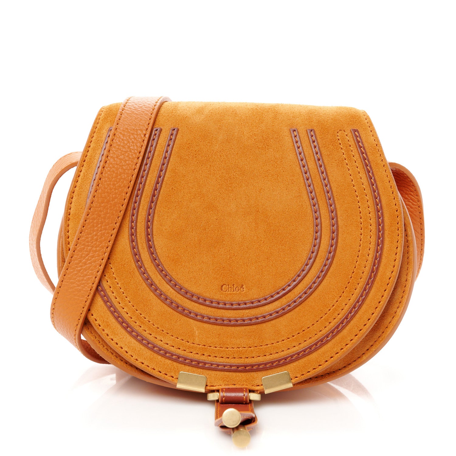 Chloe Suede Calfskin Mini Marcie Round Crossbody Bag Henna Orange 1 of 11