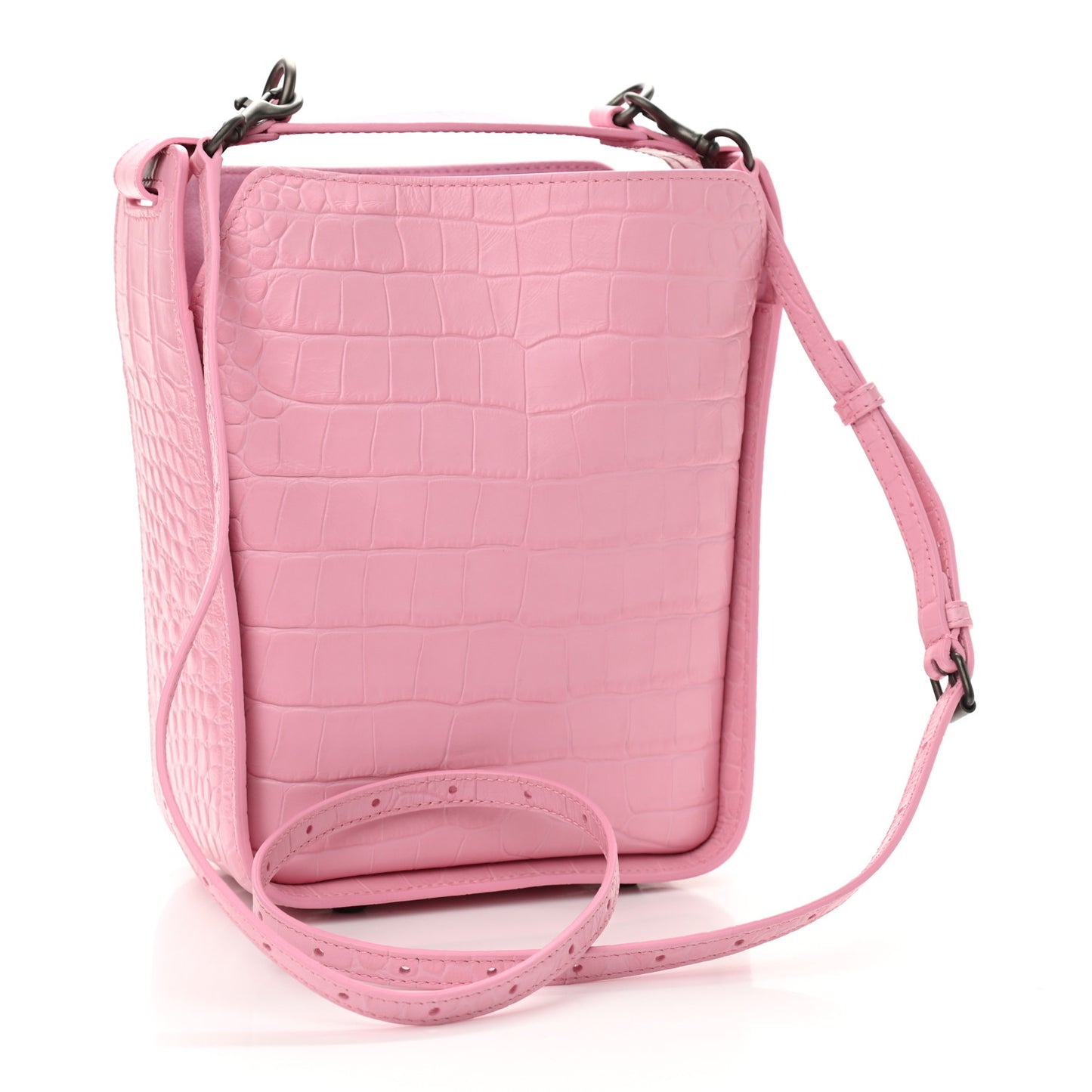 Calfskin Logo Crocodile Embossed XS Tool 2.0 North-South Tote Candy Pink White