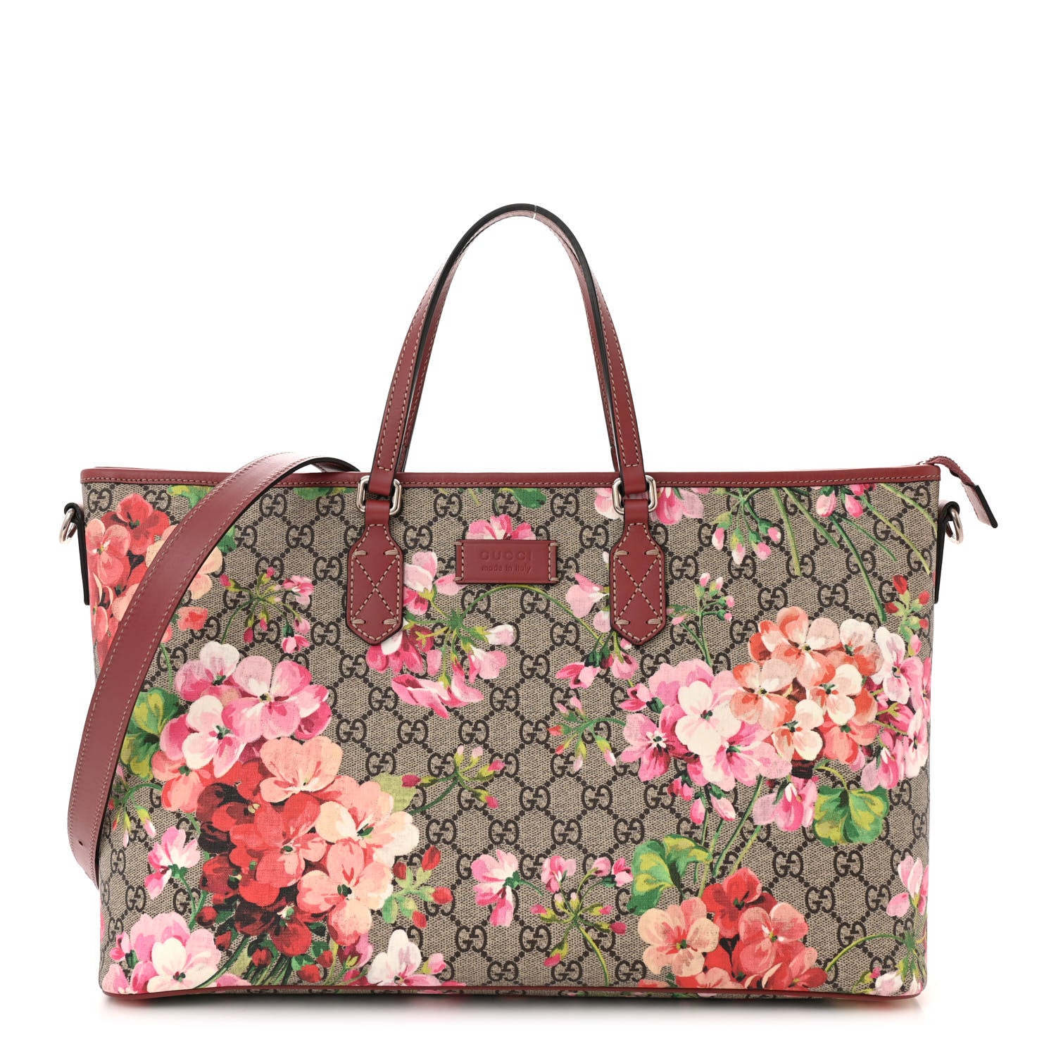 Gucci GG Supreme Monogram Blooms Medium Zippered Tote Beige Multicolor Dry Rose 1 of 9