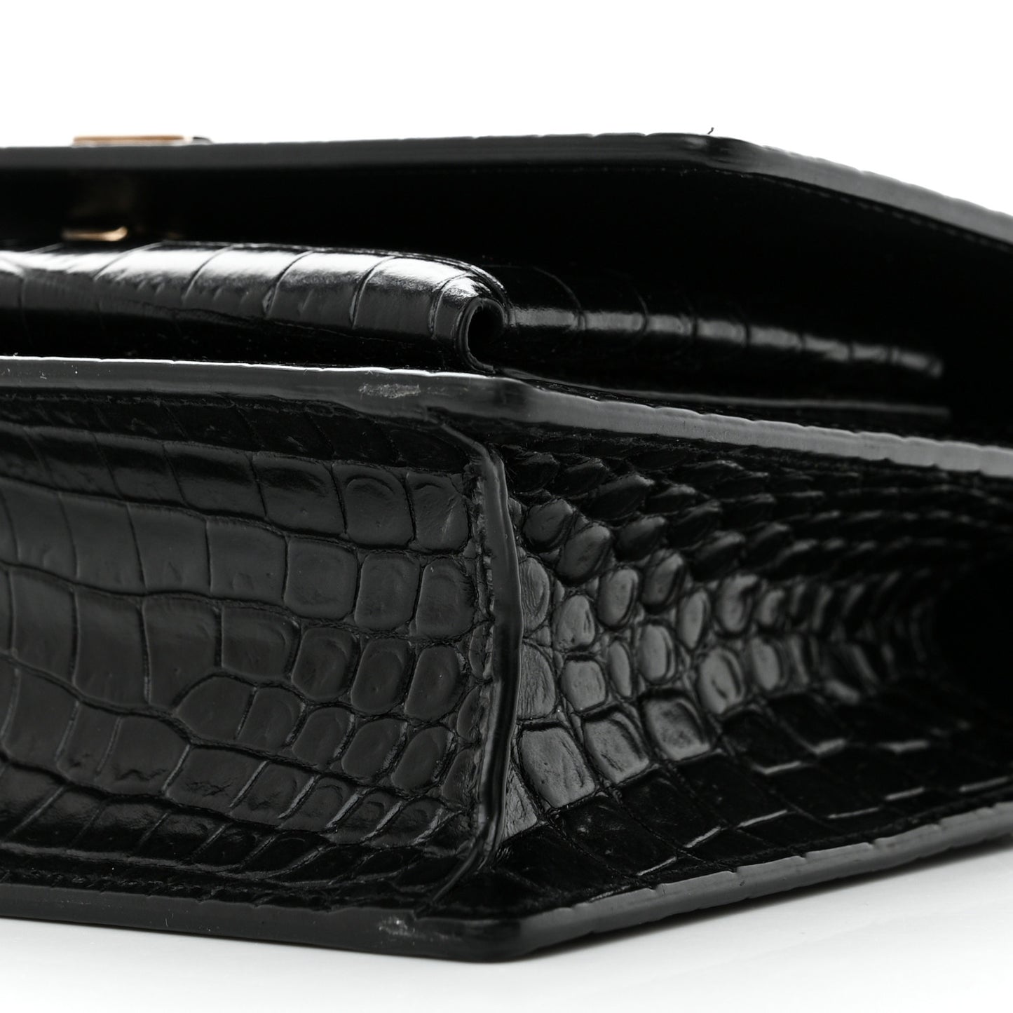 Calfskin Crocodile Embossed Monogram Sunset Chain Wallet Black