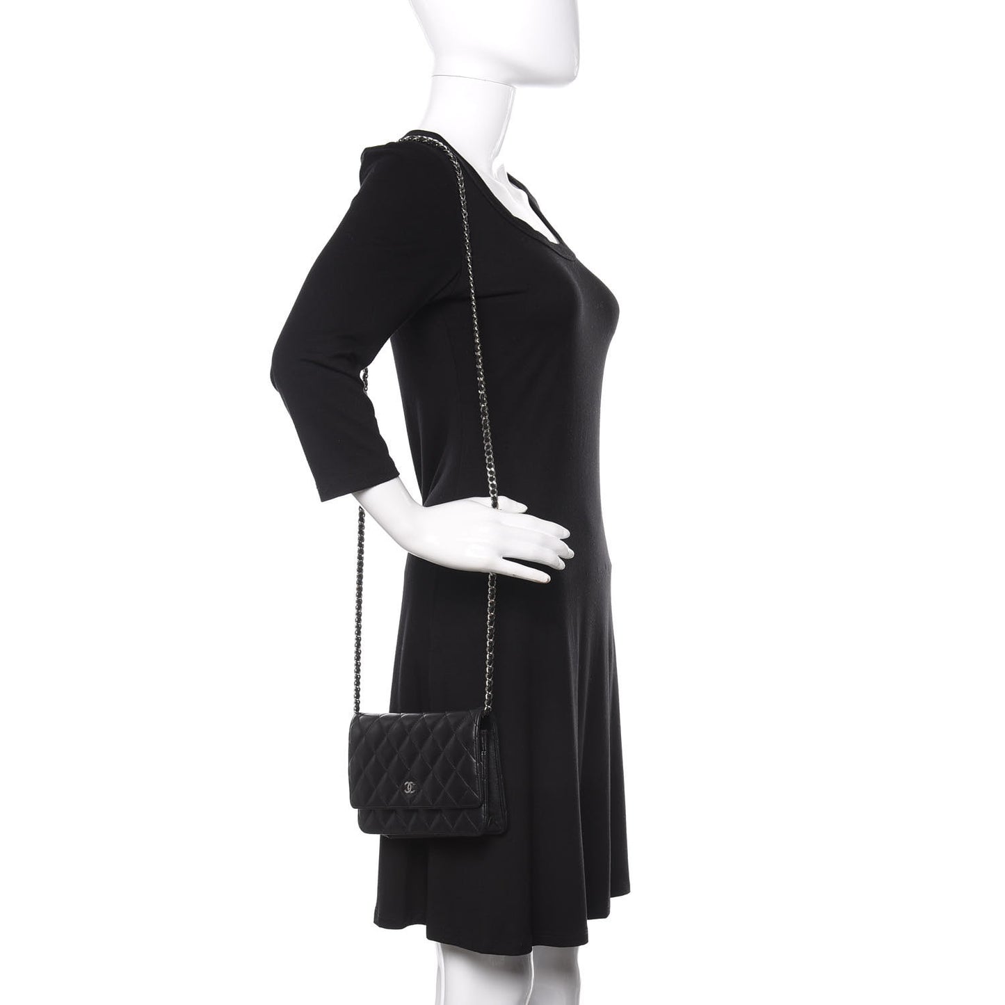 Lambskin Quilted Wallet On Chain WOC Black