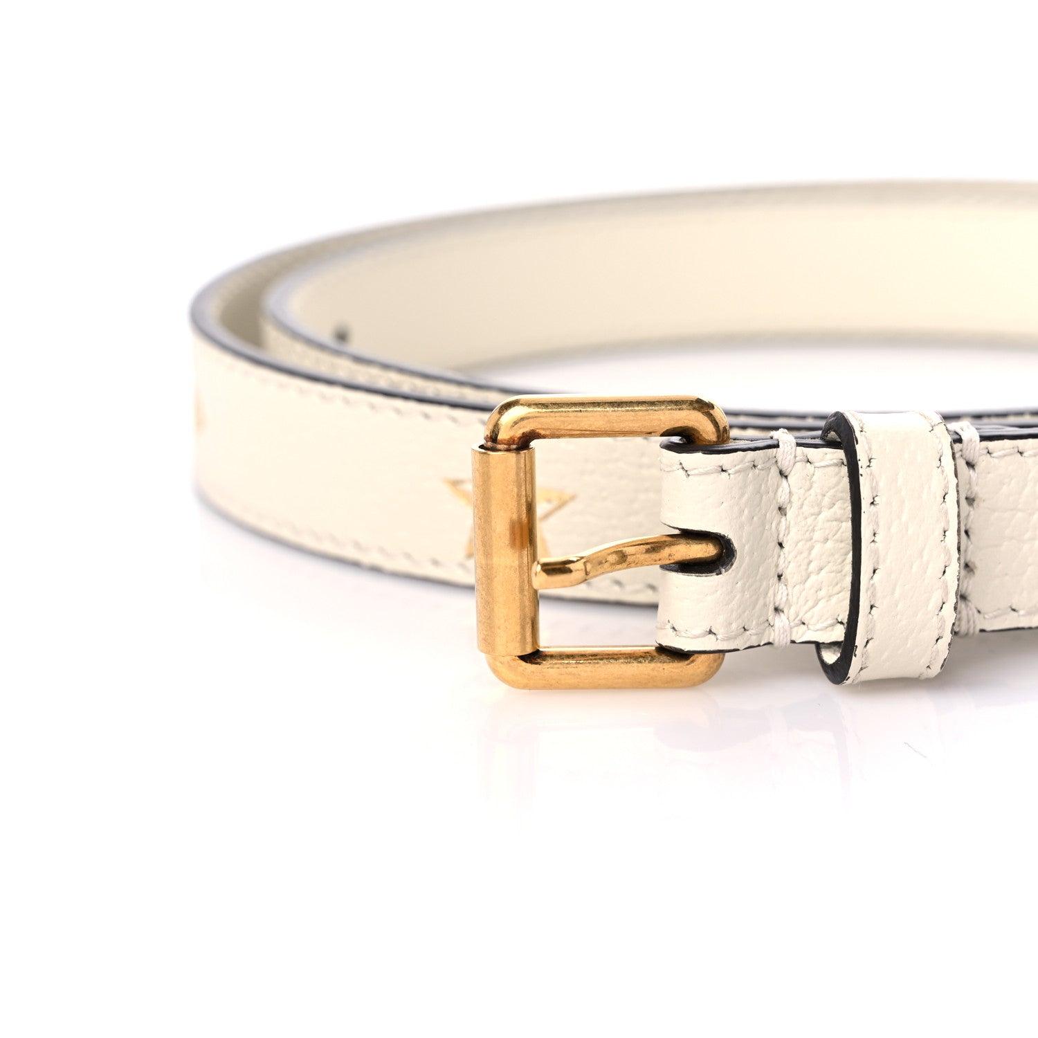 Gucci Textured Dollar Calfskin Bees And Stars Print Womens 20mm Belt 85 34 Mystic White Gold 5 of 5