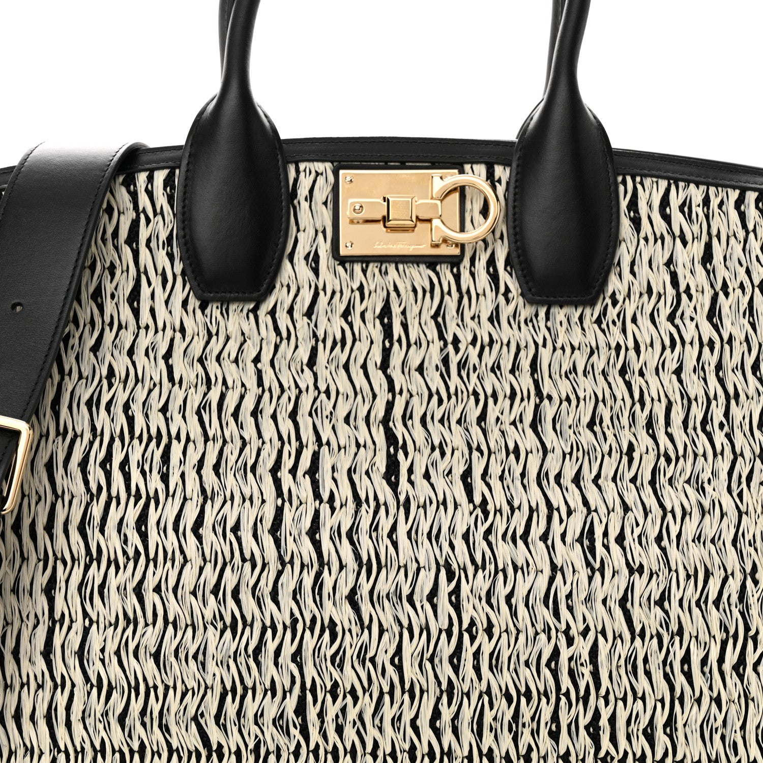 Salvatore Ferragamo Raffia Large Studio Bag Black White 8 of 10