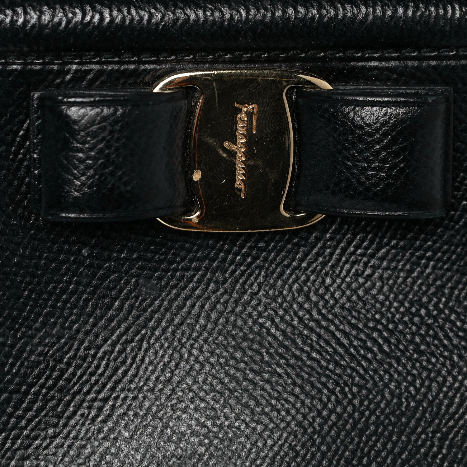 Salvatore Ferragamo Hammered Calfskin Vara Bow Chain Tote Black 21 of 23