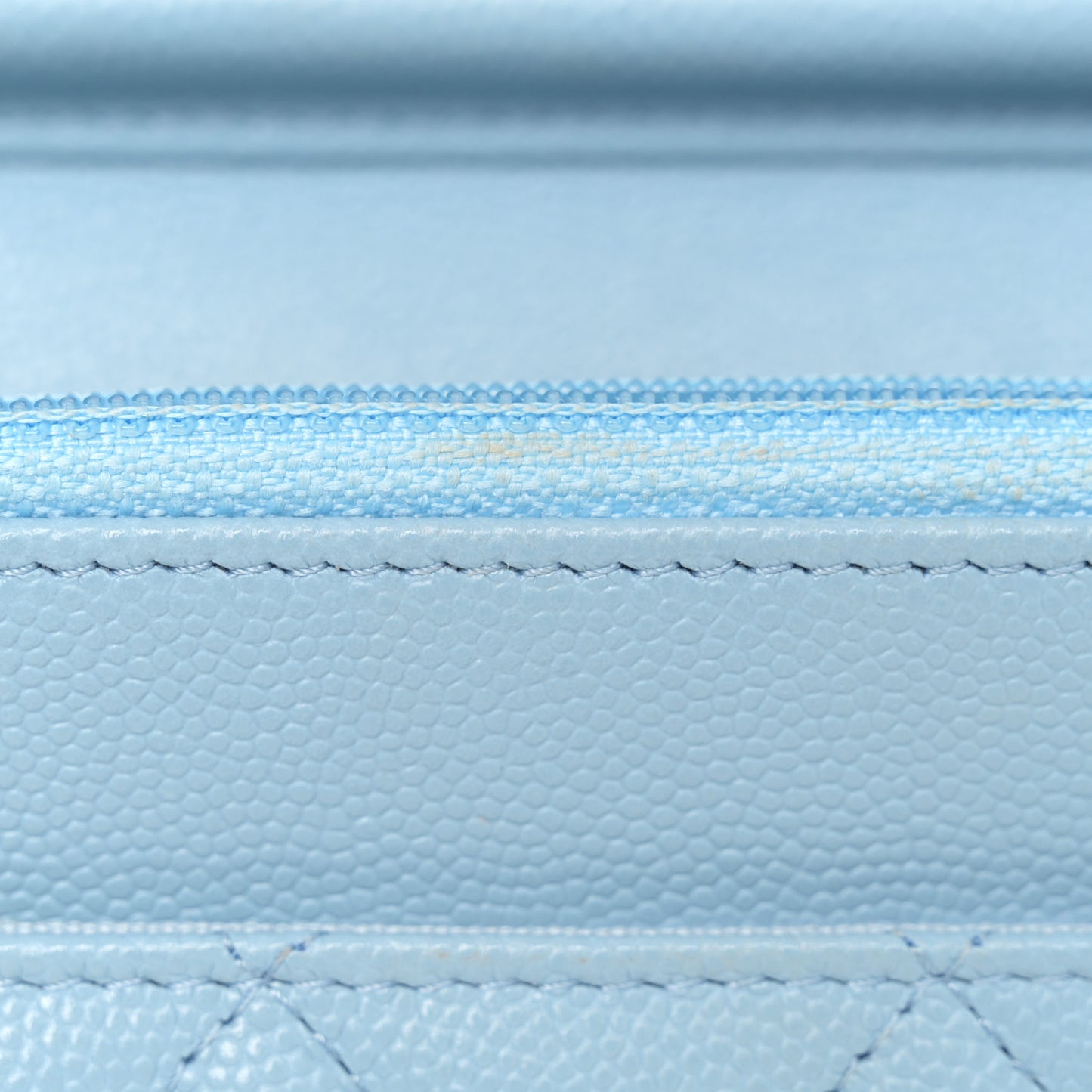 Caviar Quilted Crystal CC Wallet On Chain WOC Light Blue