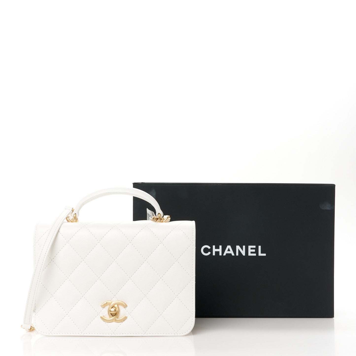 Caviar Quilted Mini Top Handle Flap White