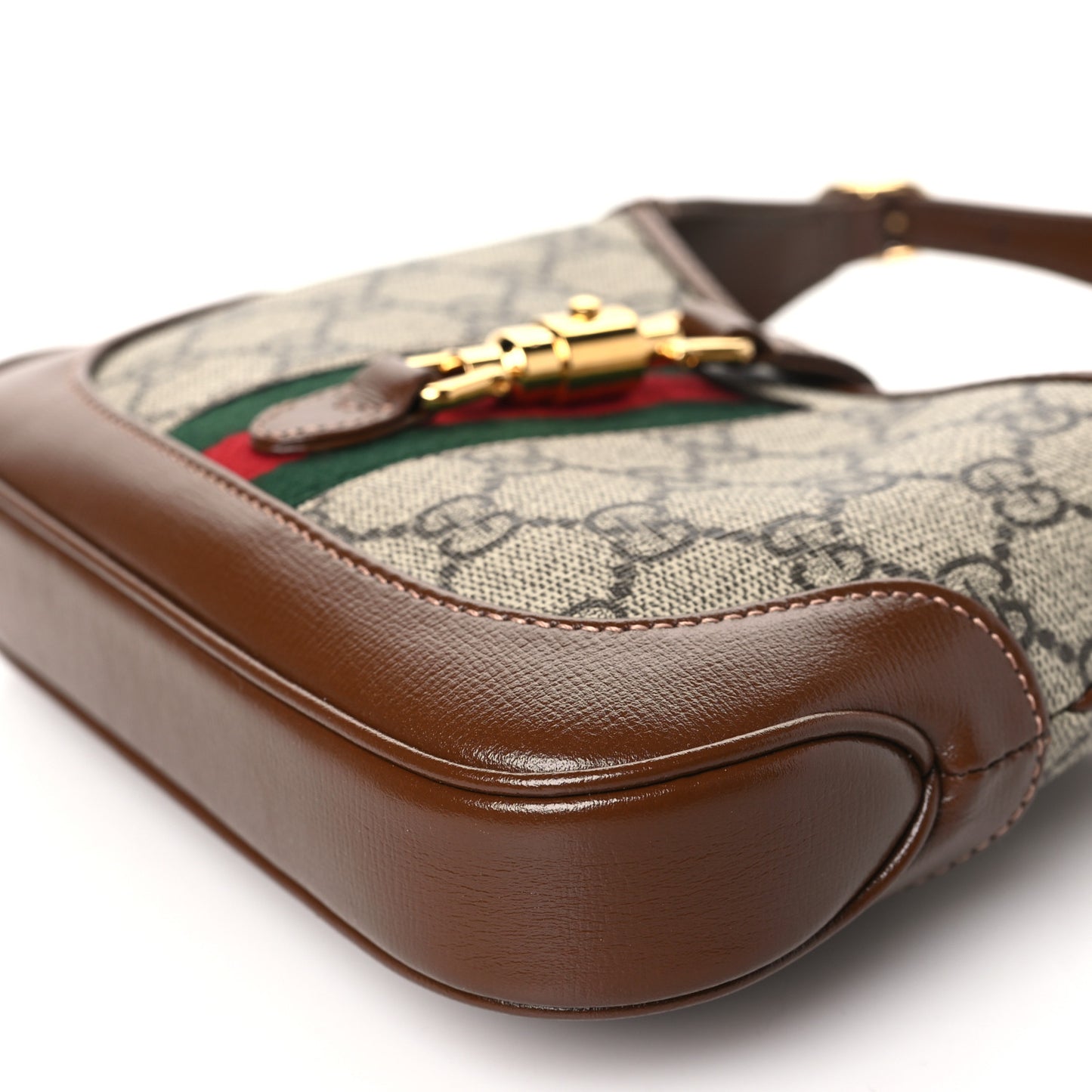 GG Supreme Monogram Azalea Calfskin Web Mini Jackie 1961 Hobo Beige Ebony Brown Sugar