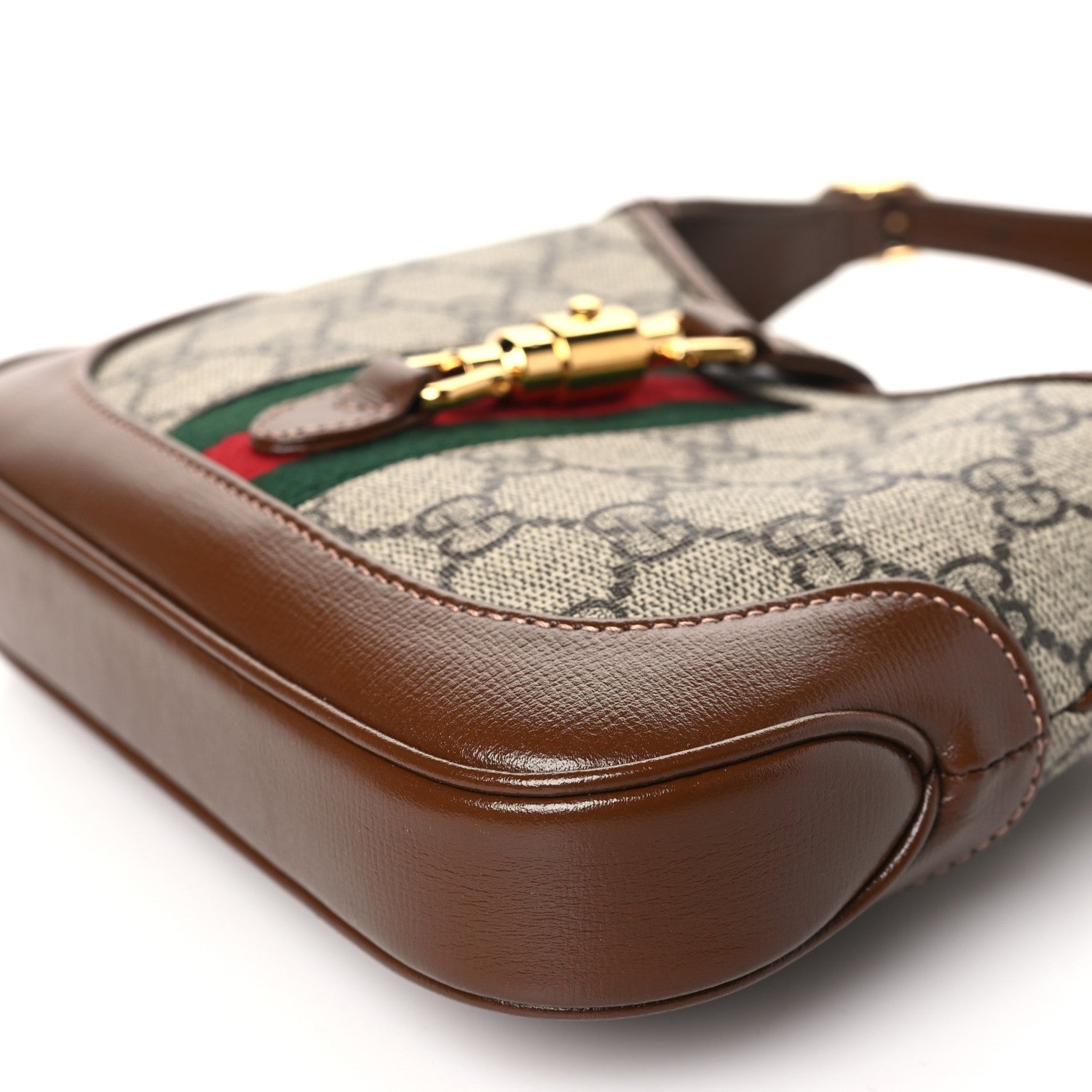 Gucci GG Supreme Monogram Azalea Calfskin Web Mini Jackie 1961 Hobo Beige Ebony Brown Sugar 10 of 10